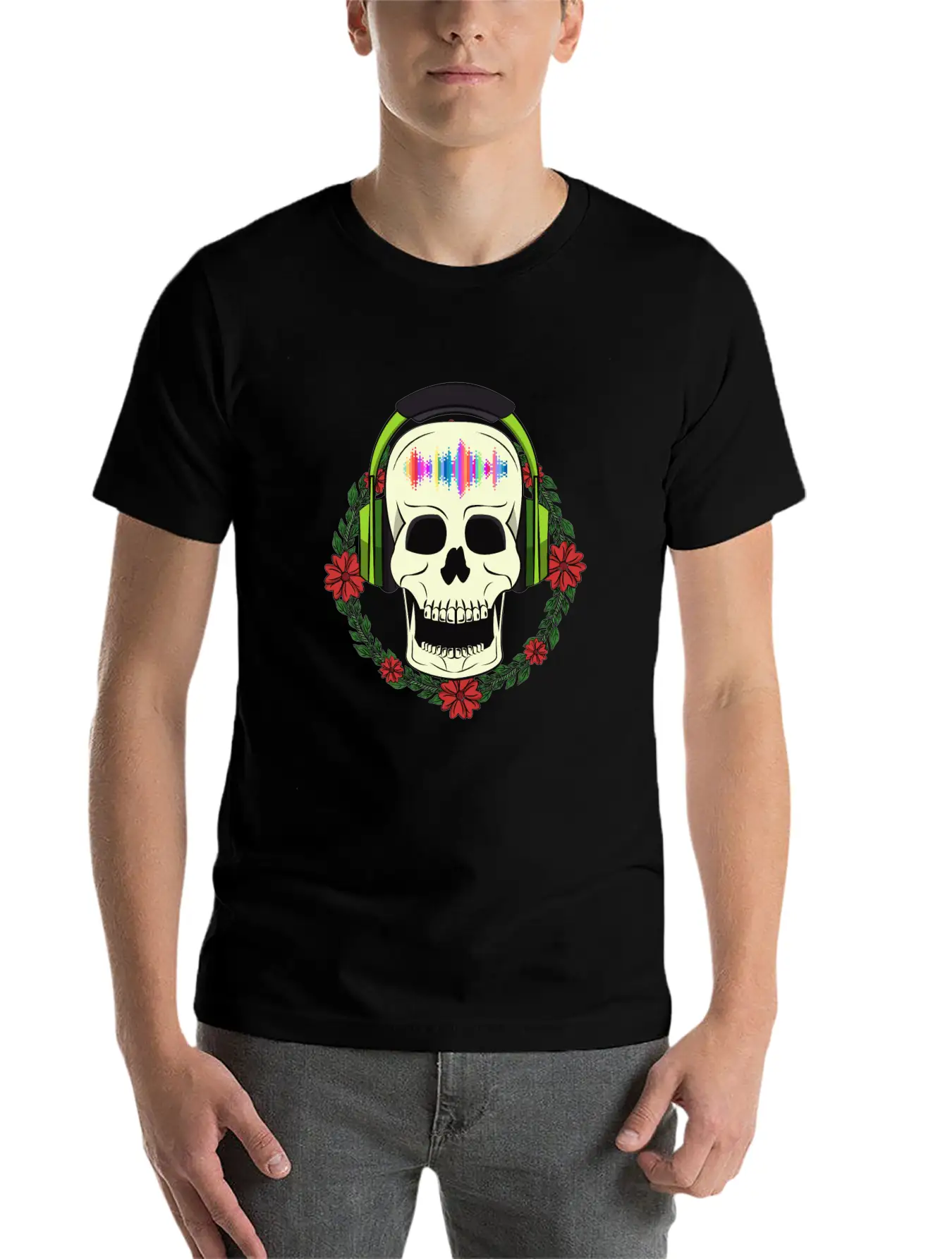 Skull With Earphones Breathable Soft Cotton T-Shirt – Timeless Casual Look