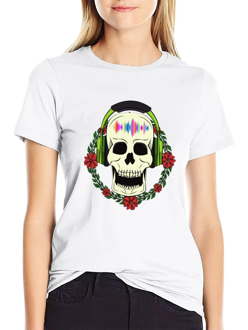 Skull With Earphones Breathable Soft Cotton T-Shirt – Timeless Casual Look
