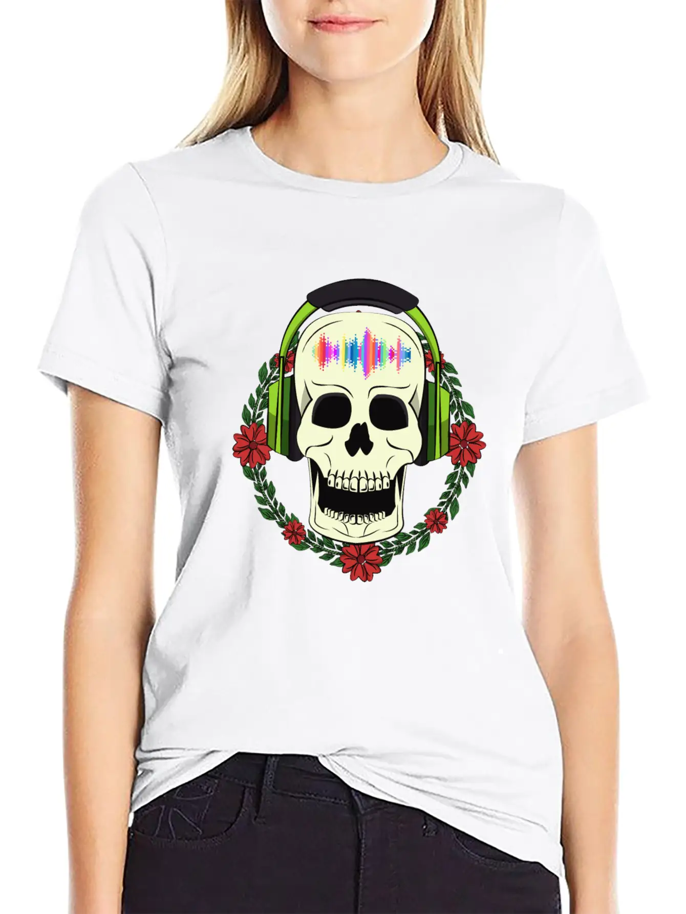 Skull With Earphones Breathable Soft Cotton T-Shirt – Timeless Casual Look