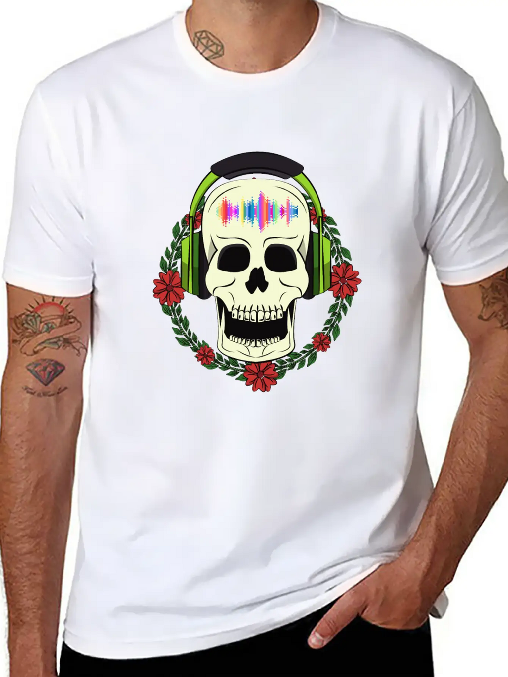 Skull With Earphones Breathable Soft Cotton T-Shirt – Timeless Casual Look