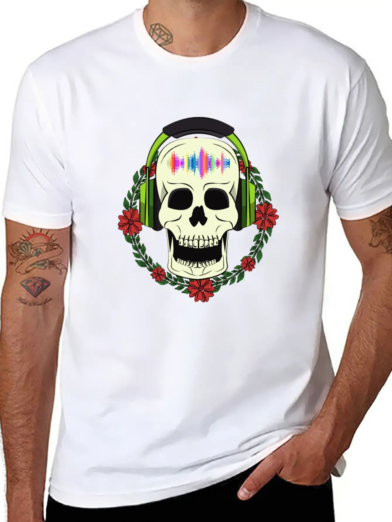 Skull With Earphones Breathable Soft Cotton T-Shirt – Timeless Casual Look