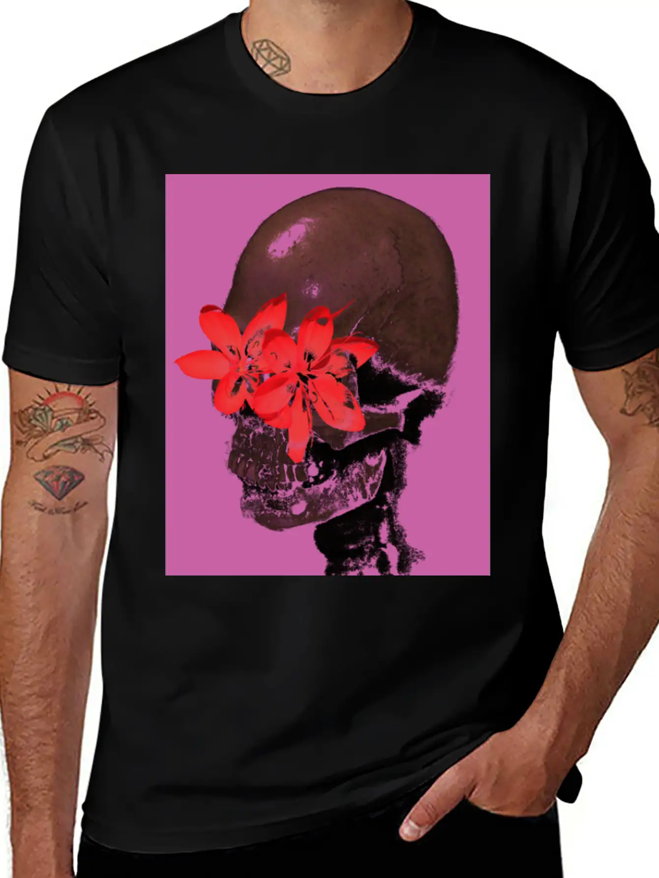 Skull With Flower Eyes (Pink) Unisex Casual T-Shirt – Clean Design For Daily Comfort