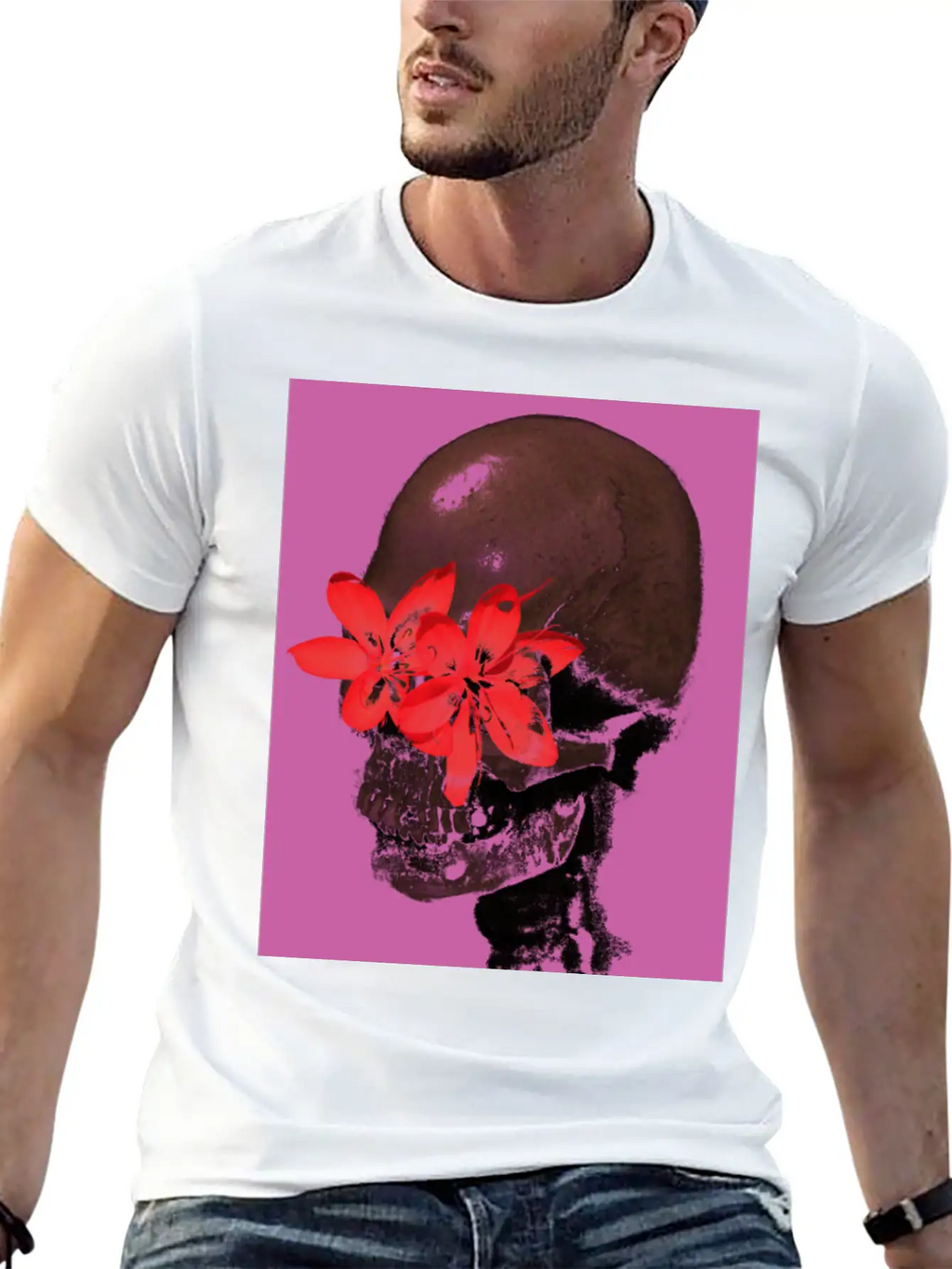 Skull With Flower Eyes (Pink) Unisex Casual T-Shirt – Clean Design For Daily Comfort