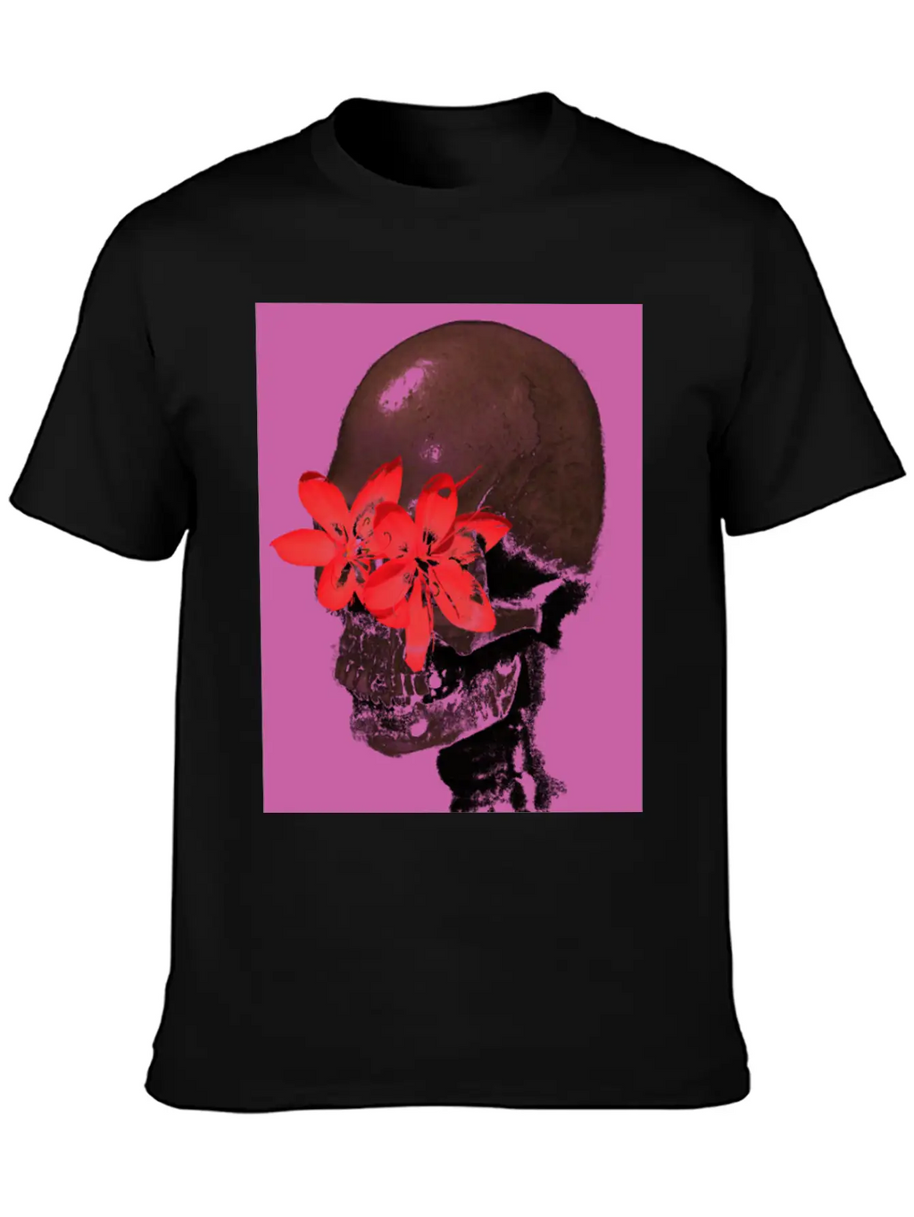 Skull With Flower Eyes (Pink) Unisex Casual T-Shirt – Clean Design For Daily Comfort