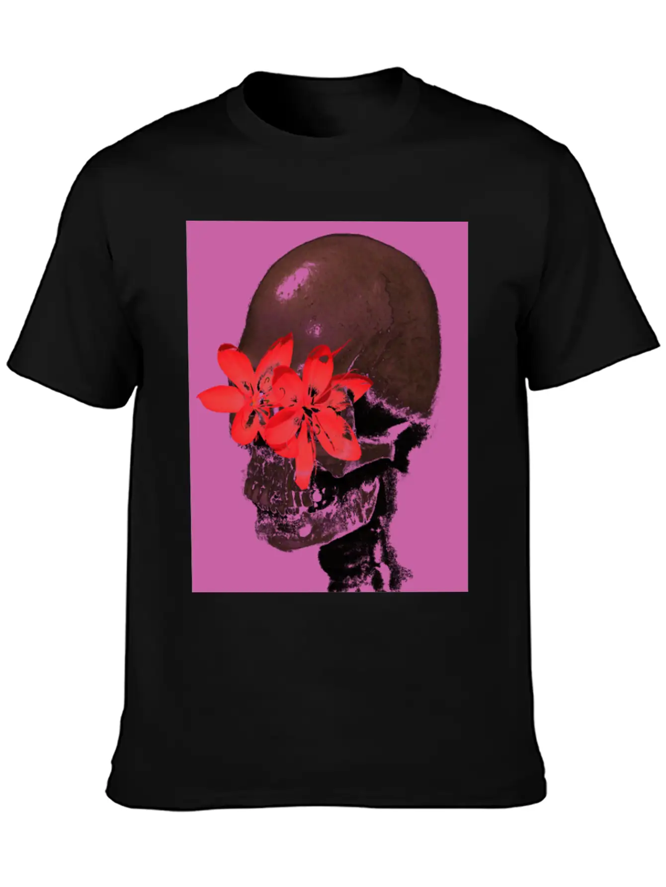 Skull With Flower Eyes (Pink) Unisex Casual T-Shirt – Clean Design For Daily Comfort