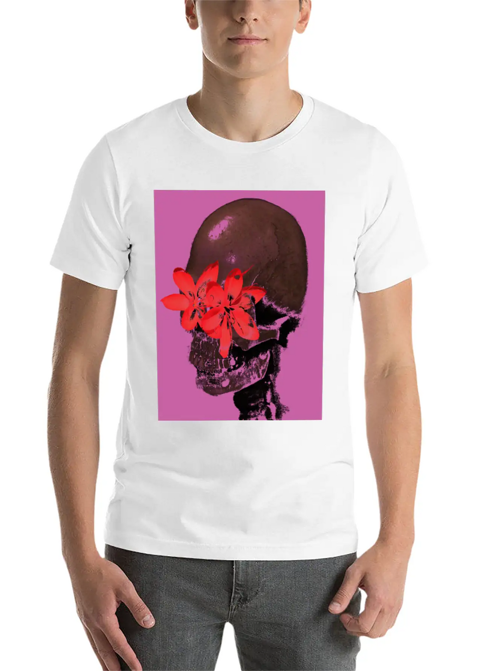 Skull With Flower Eyes (Pink) Unisex Casual T-Shirt – Clean Design For Daily Comfort