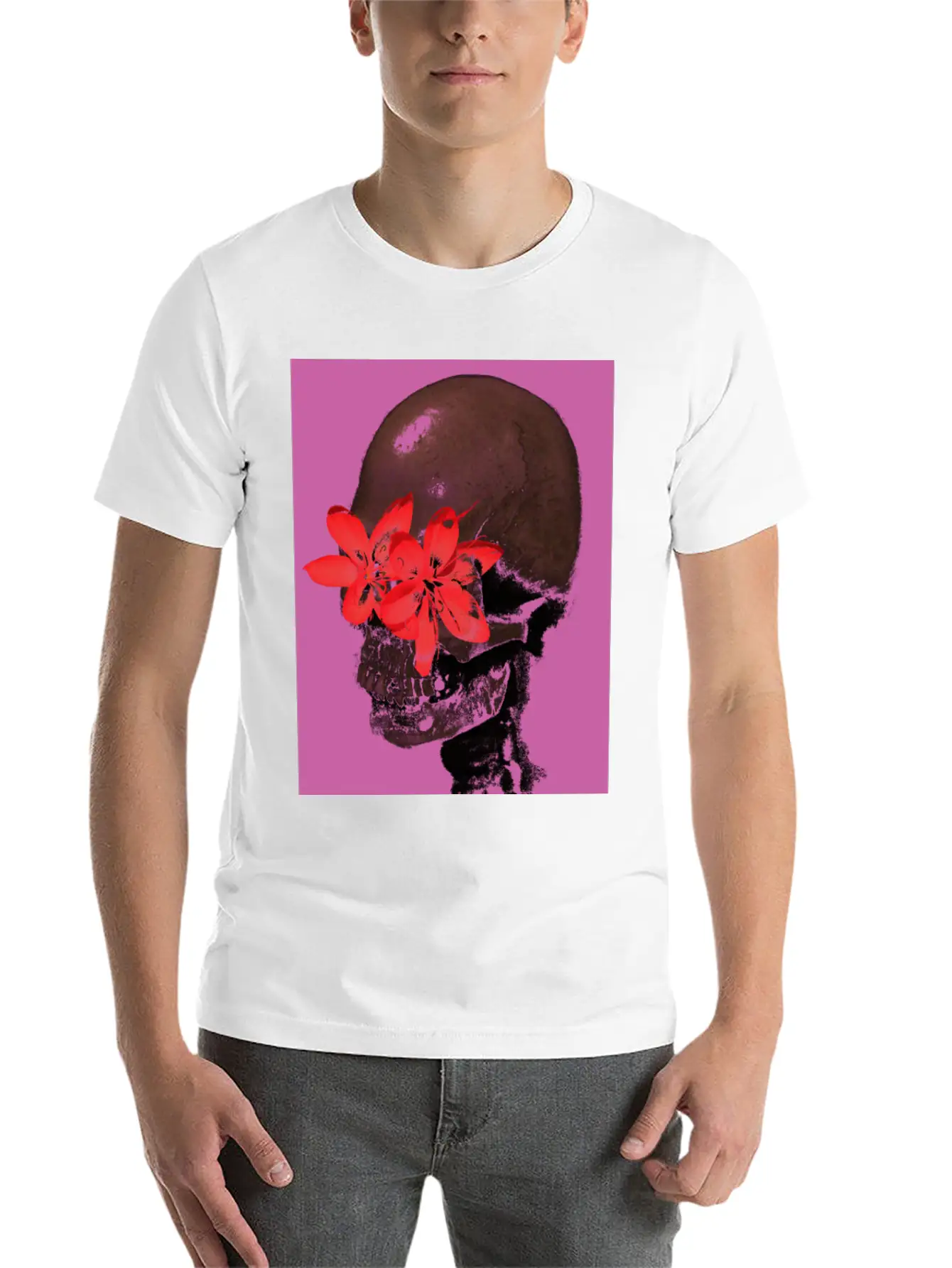 Skull With Flower Eyes (Pink) Unisex Casual T-Shirt – Clean Design For Daily Comfort
