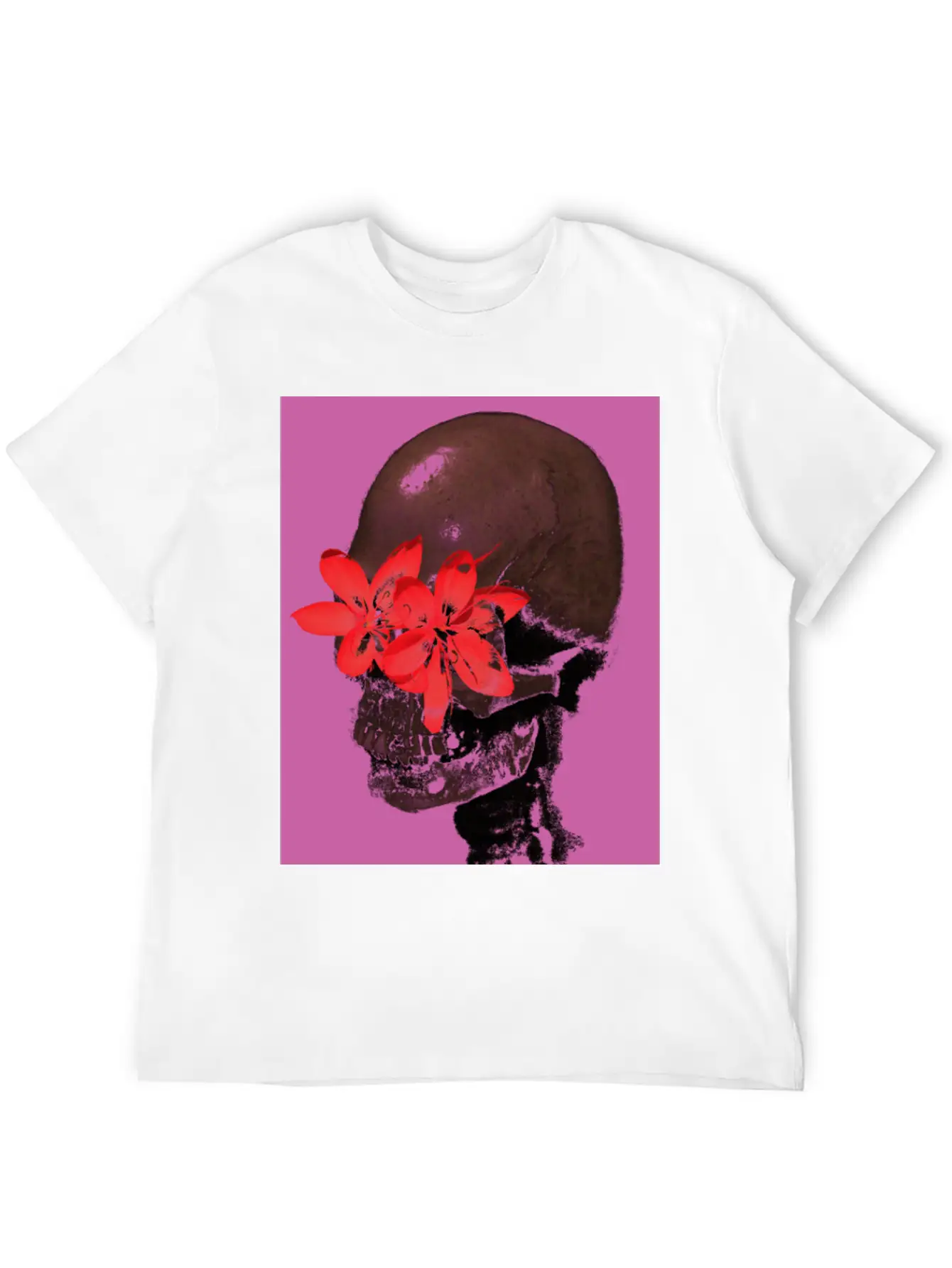 Skull With Flower Eyes (Pink) Unisex Casual T-Shirt – Clean Design For Daily Comfort