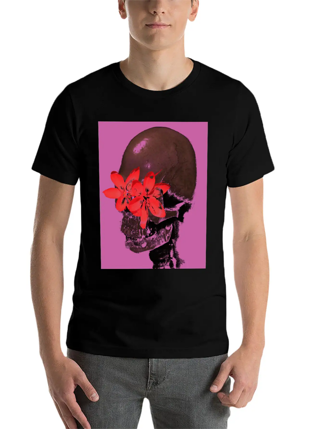 Skull With Flower Eyes (Pink) Unisex Casual T-Shirt – Clean Design For Daily Comfort