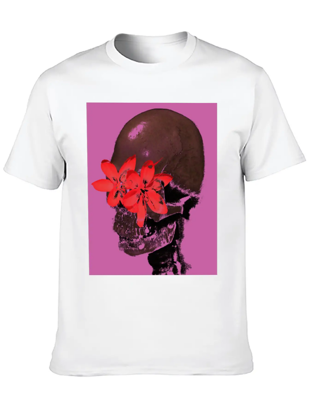 Skull With Flower Eyes (Pink) Unisex Casual T-Shirt – Clean Design For Daily Comfort