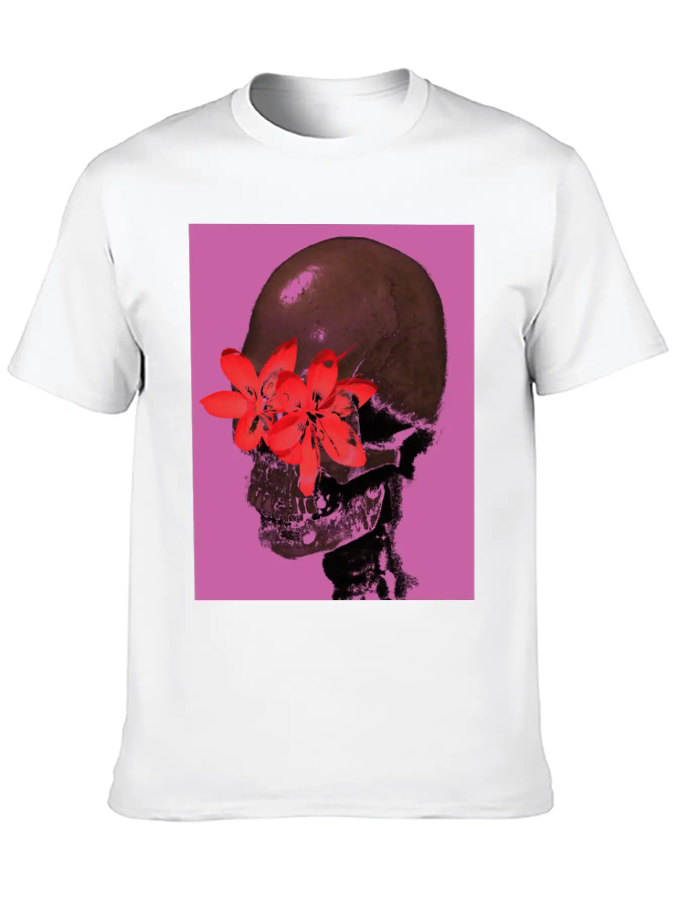 Skull With Flower Eyes (Pink) Unisex Casual T-Shirt – Clean Design For Daily Comfort