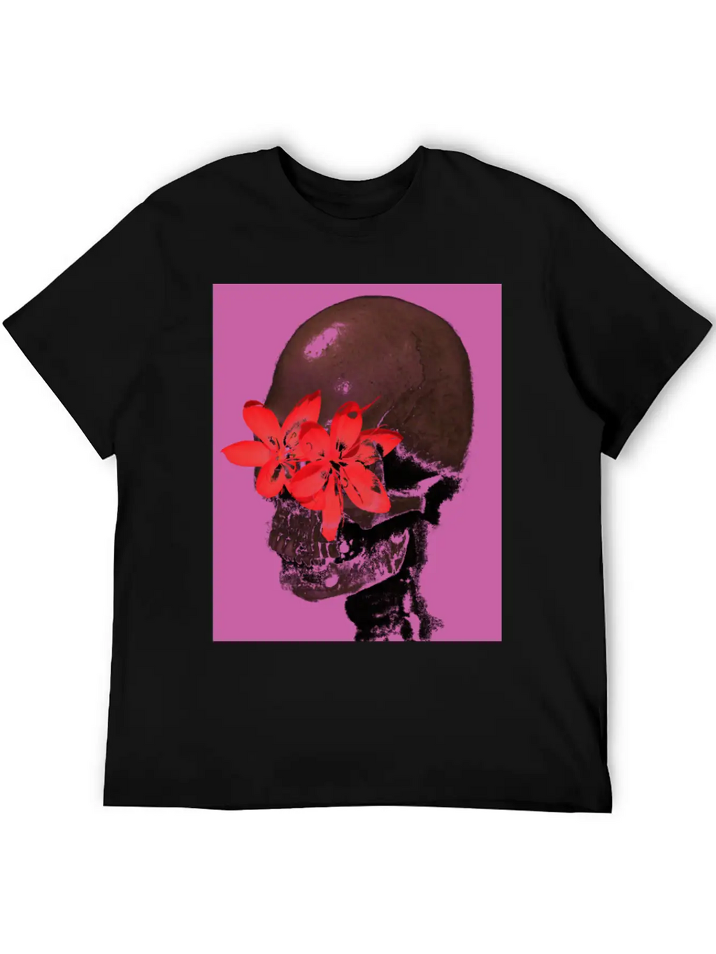 Skull With Flower Eyes (Pink) Unisex Casual T-Shirt – Clean Design For Daily Comfort