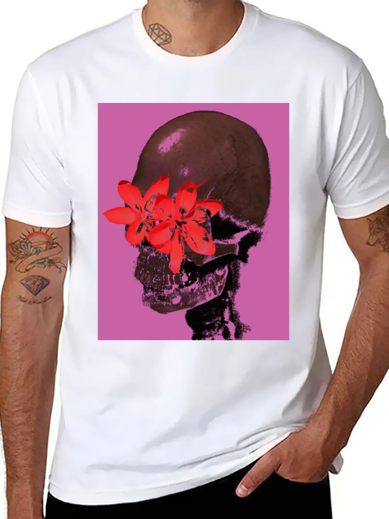 Skull With Flower Eyes (Pink) Unisex Casual T-Shirt – Clean Design For Daily Comfort