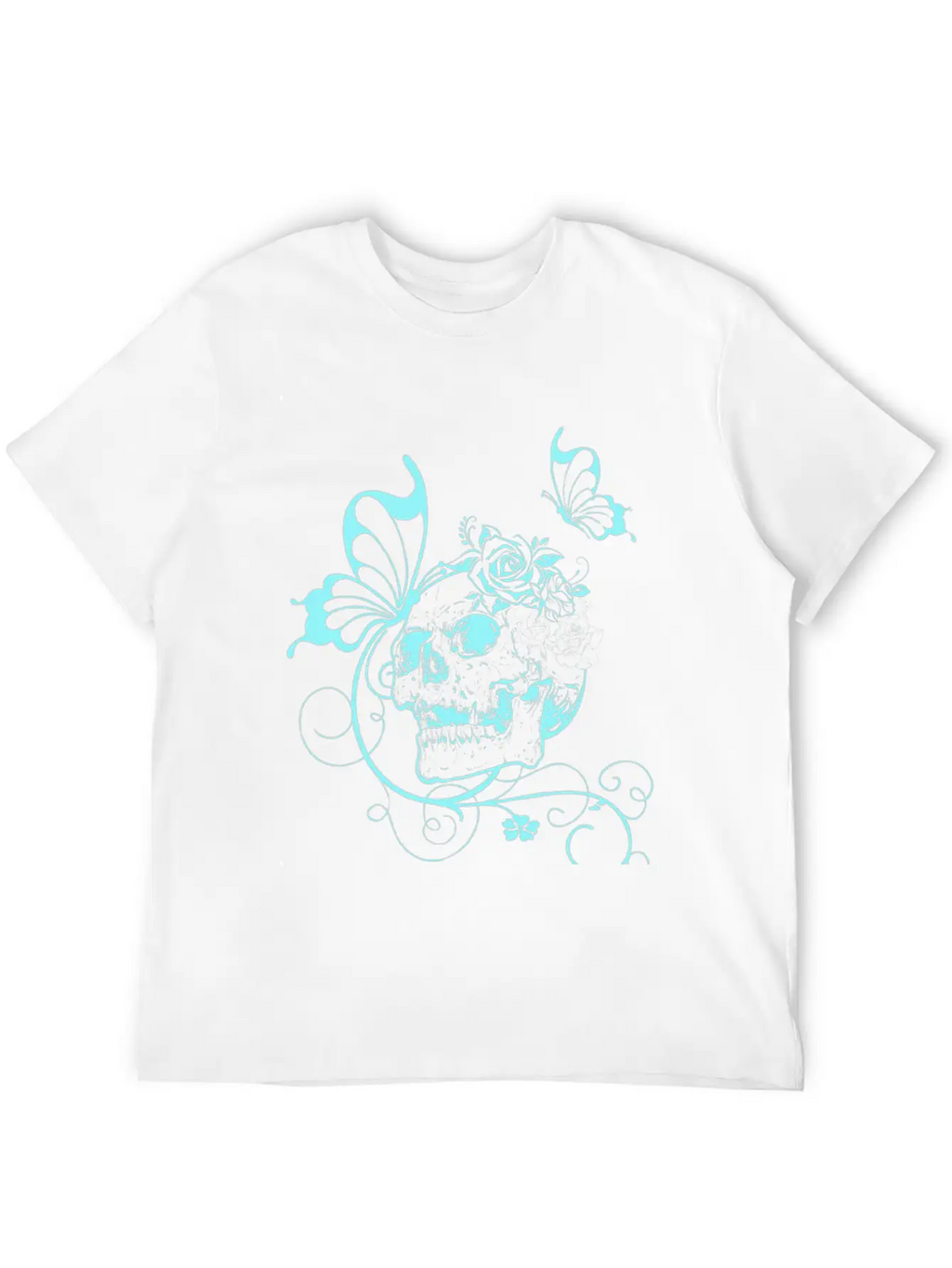 Skull With Flowers And Butterflies Breathable Soft Cotton T-Shirt – Timeless Casual Look