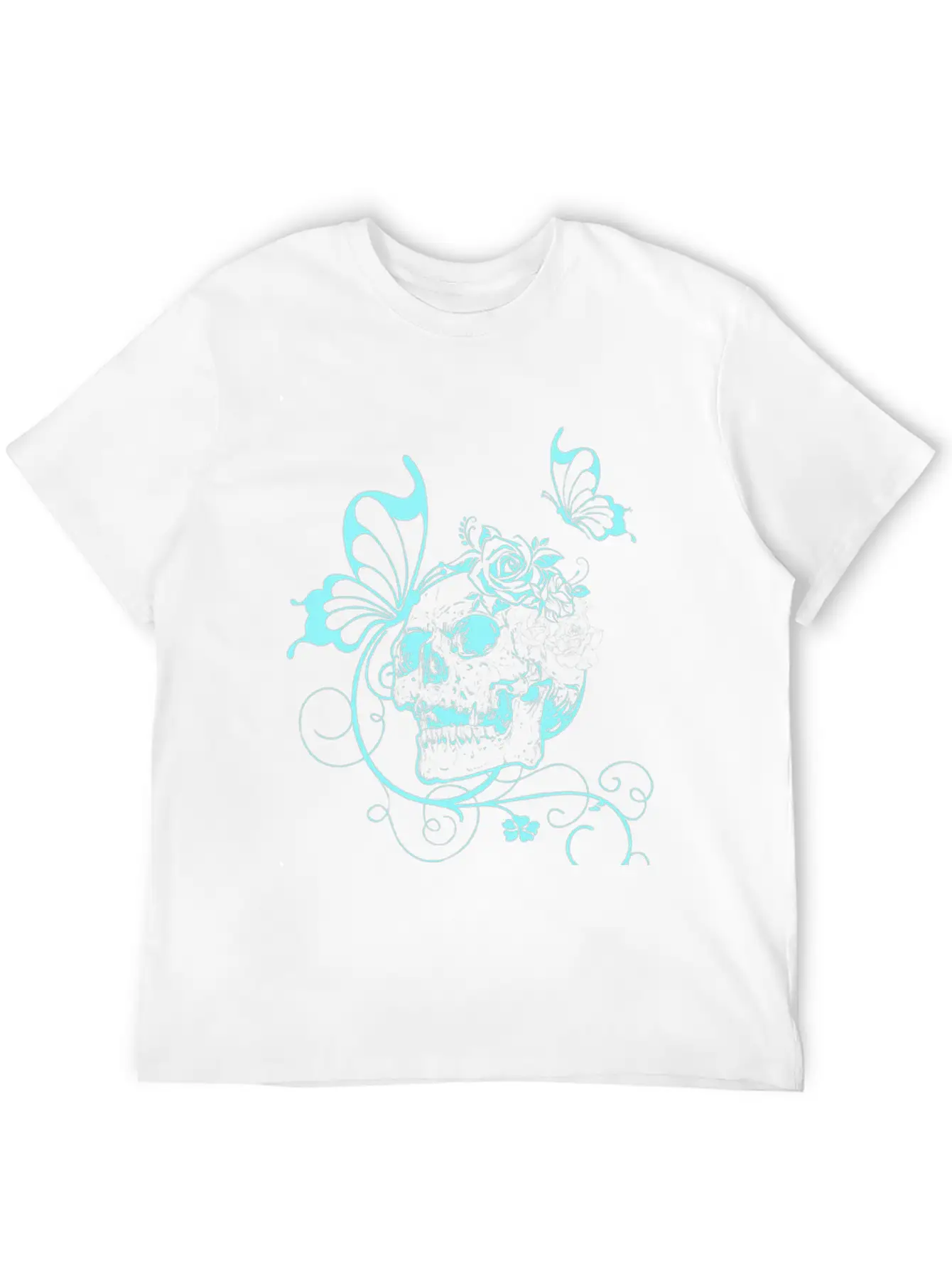 Skull With Flowers And Butterflies Breathable Soft Cotton T-Shirt – Timeless Casual Look