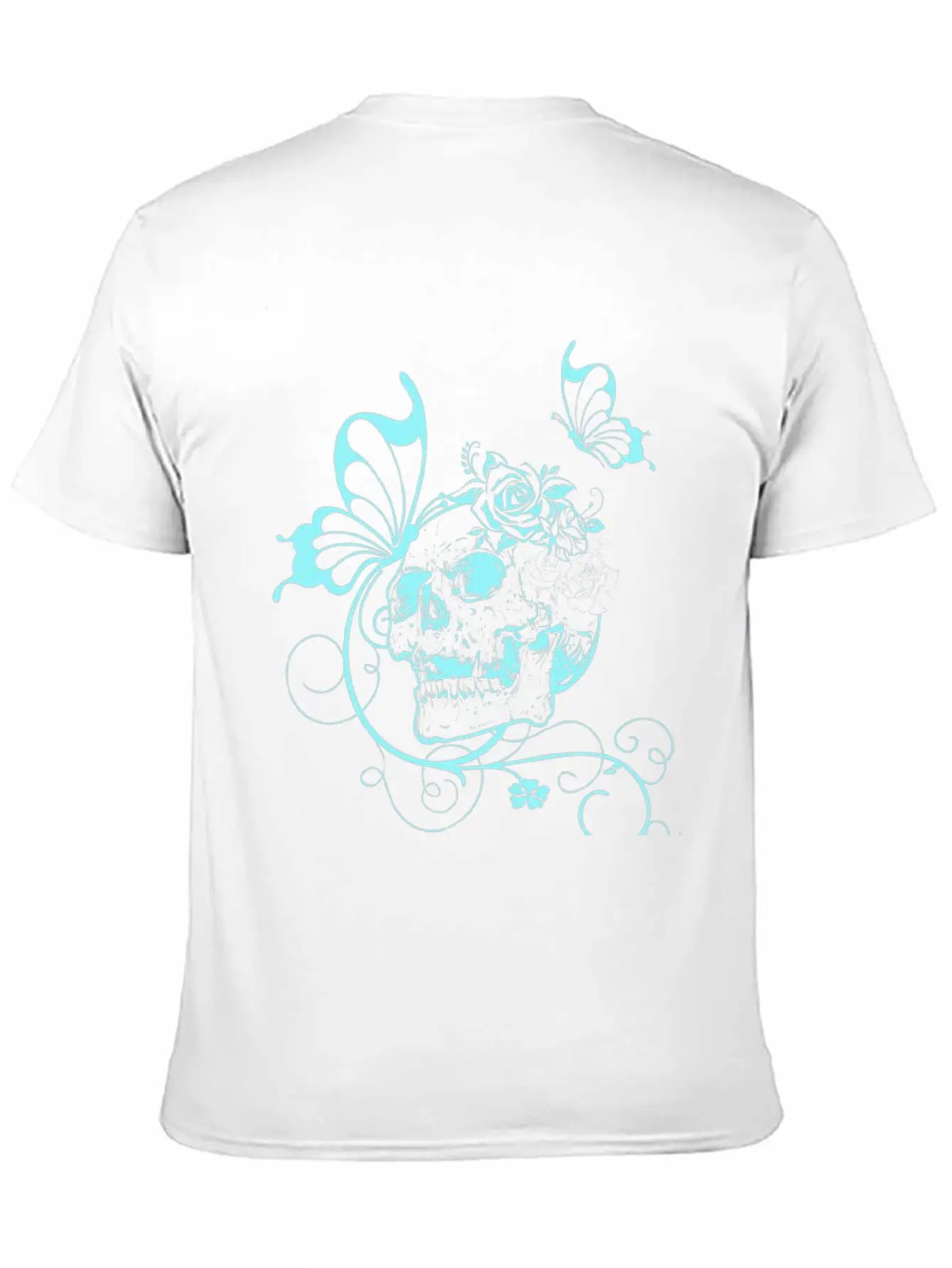 Skull With Flowers And Butterflies Breathable Soft Cotton T-Shirt – Timeless Casual Look