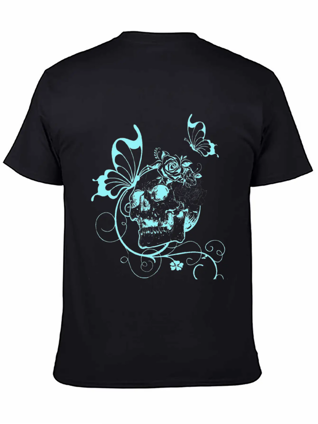 Skull With Flowers And Butterflies Breathable Soft Cotton T-Shirt – Timeless Casual Look