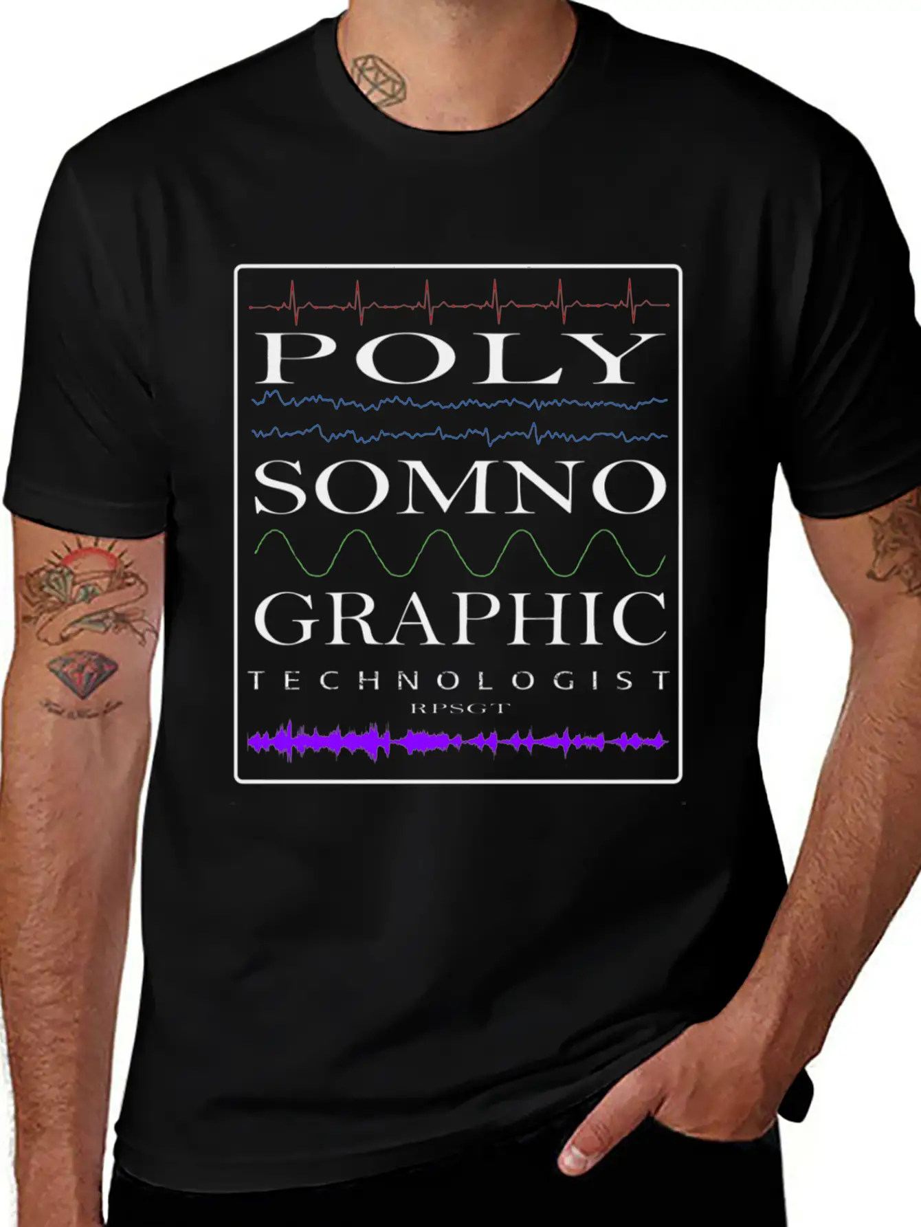 Sleep Tech Sleep Lab Polysomno Tech Waveforms Stylish Everyday T-Shirt – Unisex Basic Cotton Tee