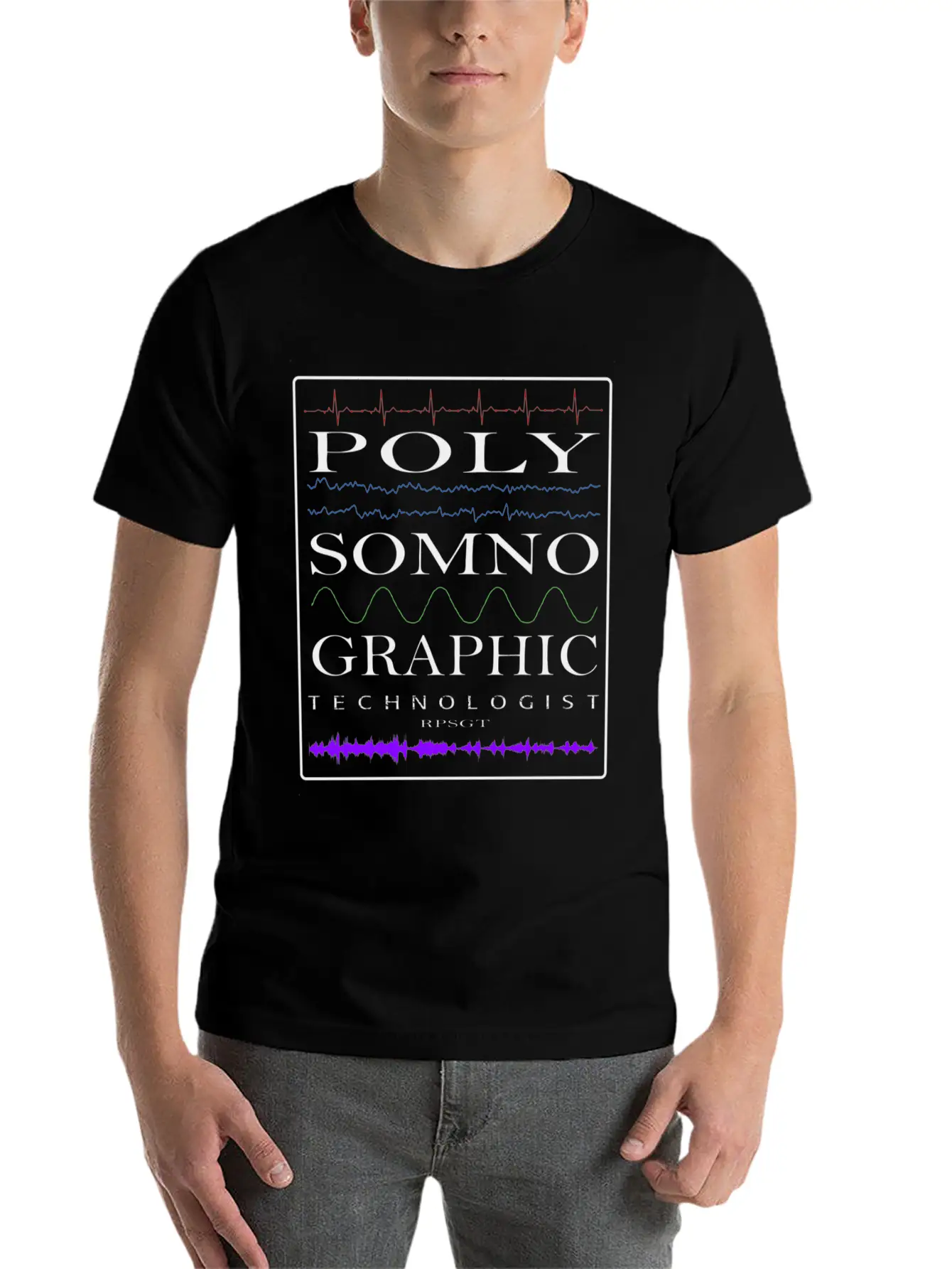 Sleep Tech Sleep Lab Polysomno Tech Waveforms Stylish Everyday T-Shirt – Unisex Basic Cotton Tee