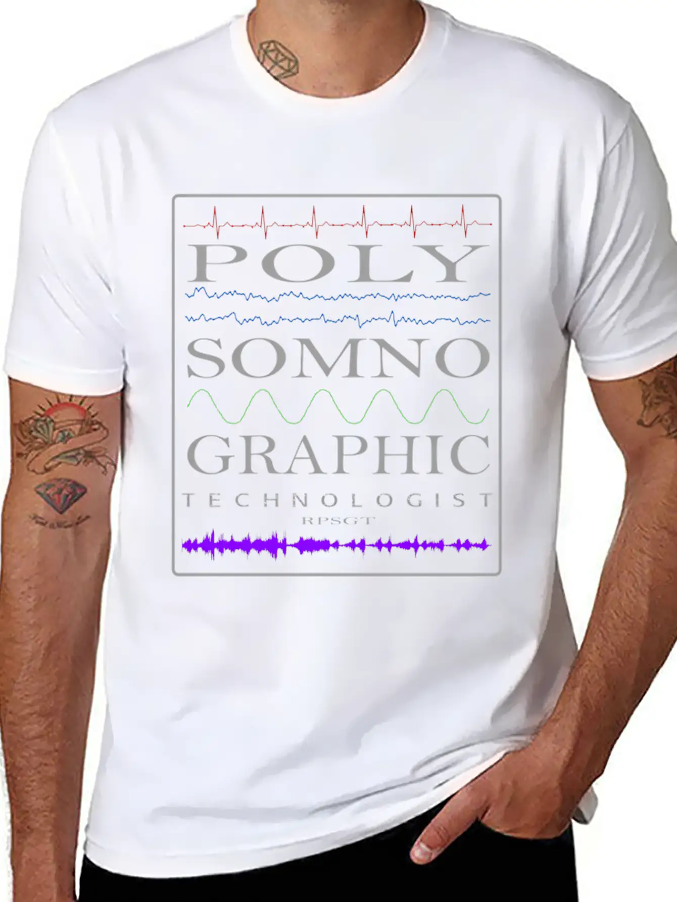 Sleep Tech Sleep Lab Polysomno Tech Waveforms Stylish Everyday T-Shirt – Unisex Basic Cotton Tee