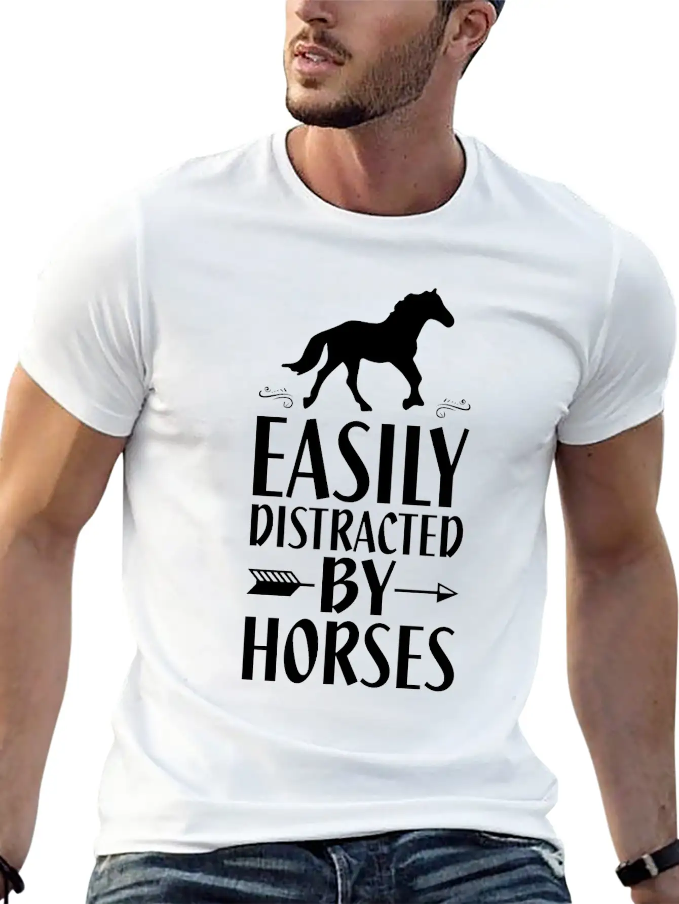 Slightly Distracted By Horses Unisex Short Sleeve Soft Cotton T-Shirt – Casual Everyday Wear