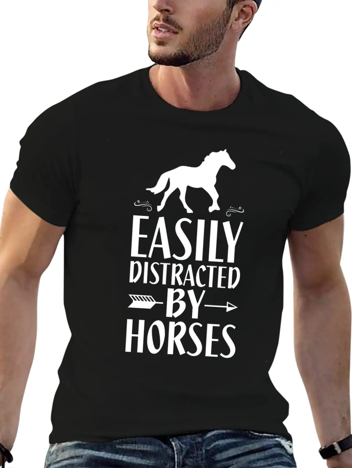 Slightly Distracted By Horses Unisex Short Sleeve Soft Cotton T-Shirt – Casual Everyday Wear