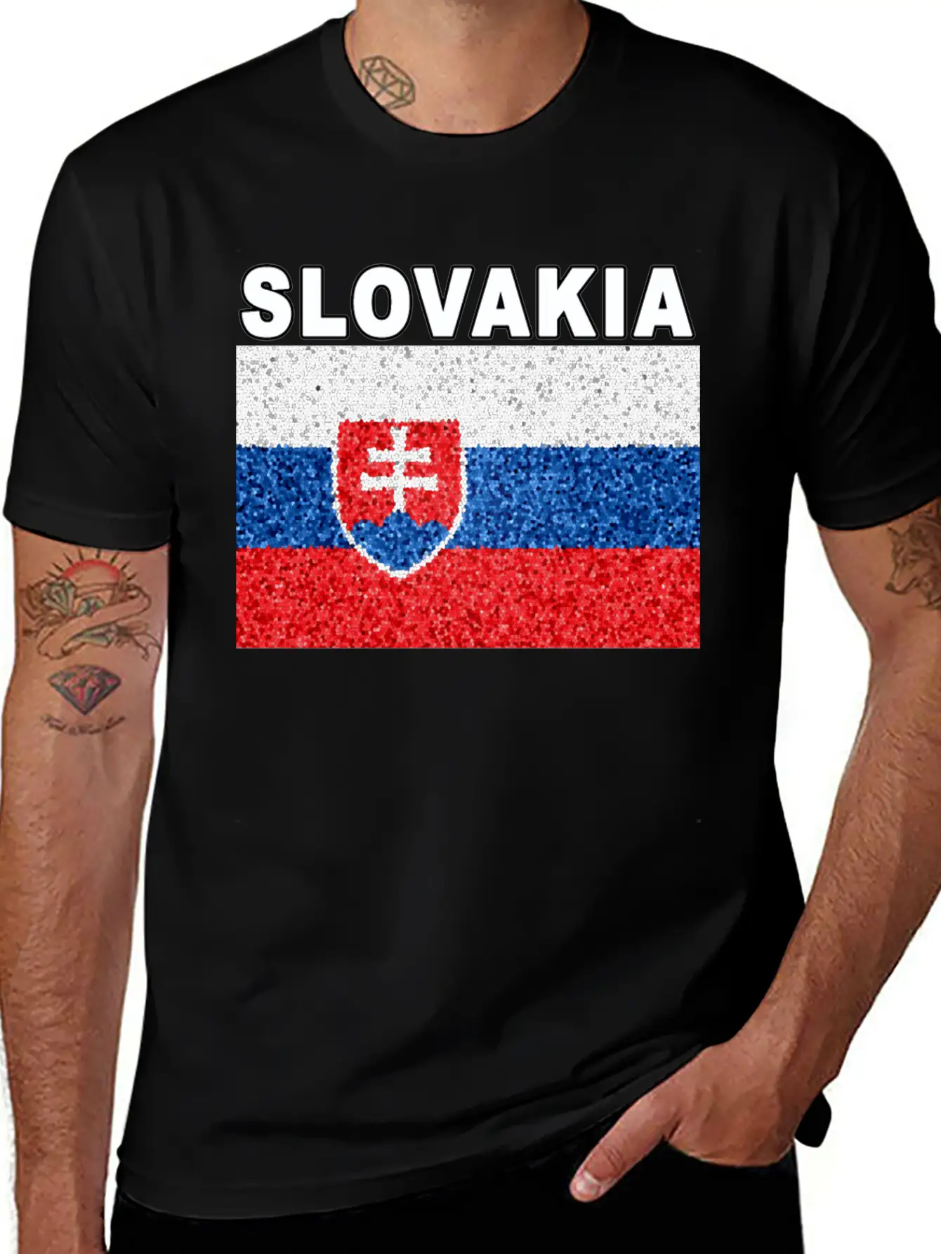 Slovakia Flag Stained Glass Effect Deluxe Unisex Short Sleeve Soft Cotton T-Shirt – Casual Everyday Wear