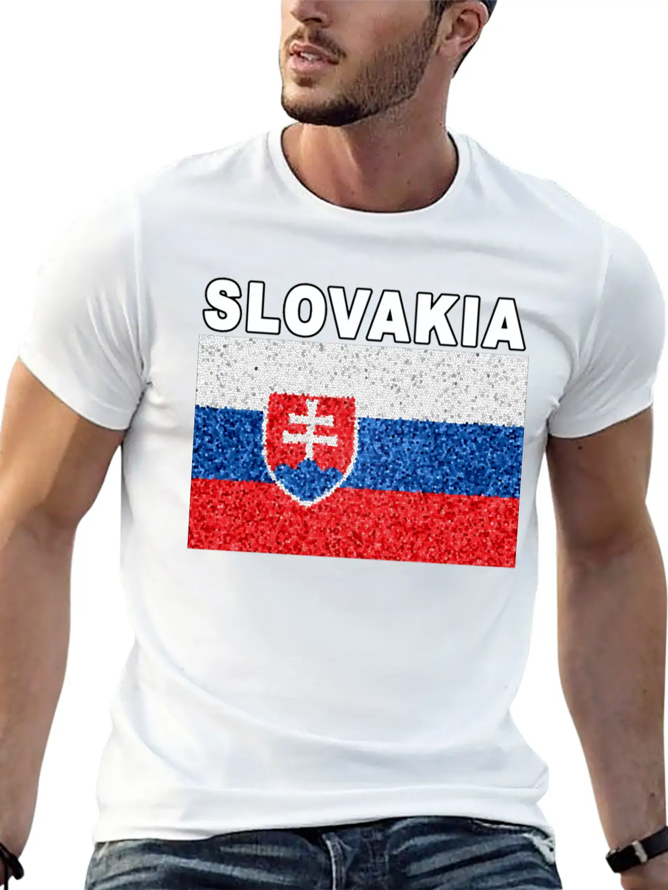 Slovakia Flag Stained Glass Effect Deluxe Unisex Short Sleeve Soft Cotton T-Shirt – Casual Everyday Wear