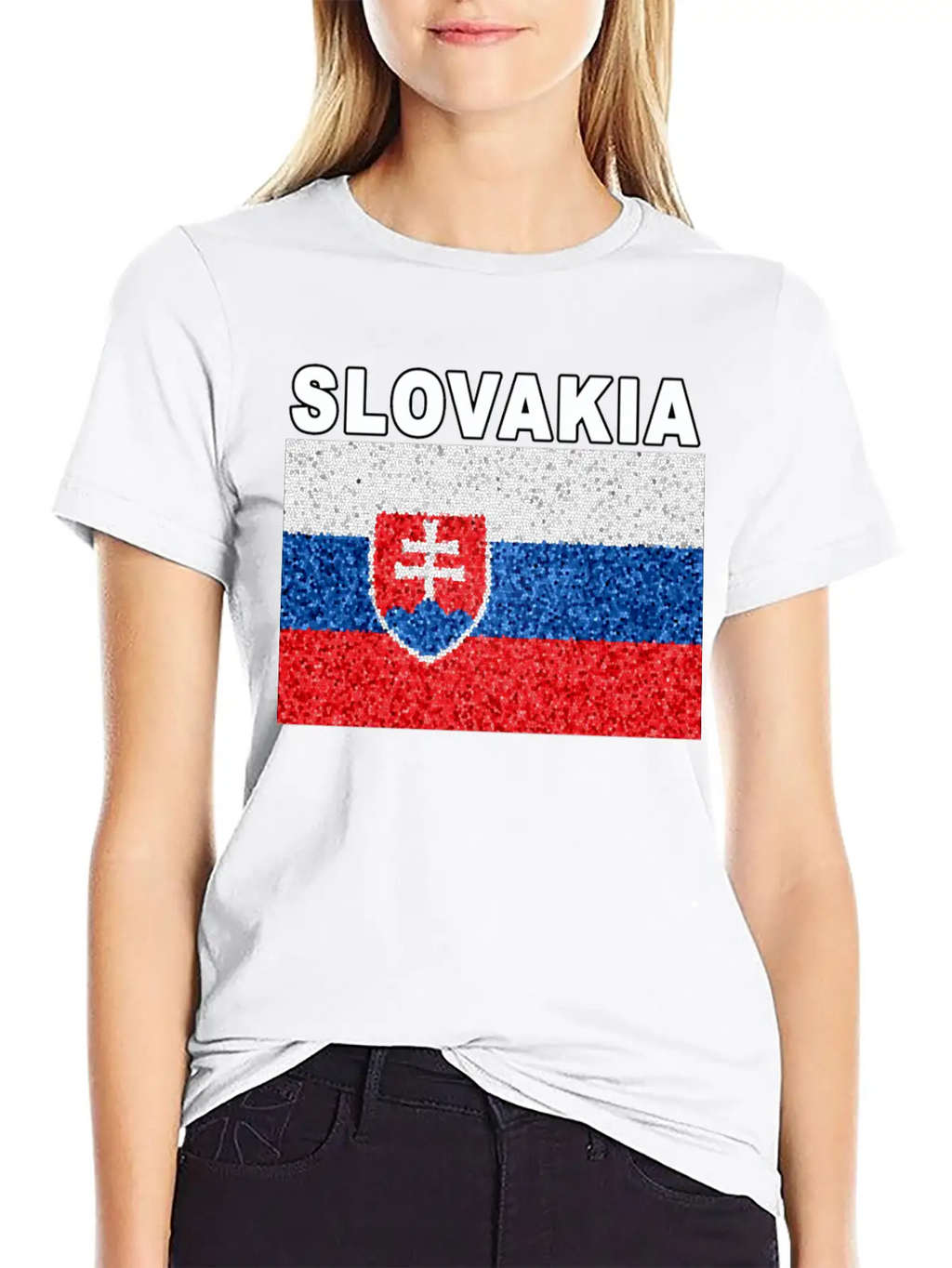 Slovakia Flag Stained Glass Effect Deluxe Unisex Short Sleeve Soft Cotton T-Shirt – Casual Everyday Wear