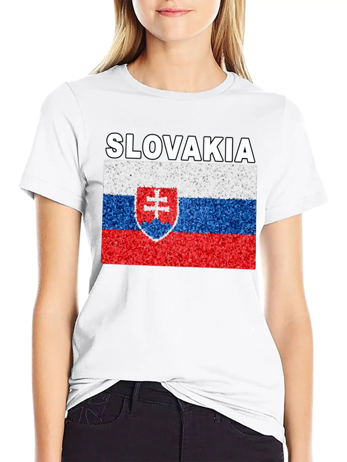Slovakia Flag Stained Glass Effect Deluxe Unisex Short Sleeve Soft Cotton T-Shirt – Casual Everyday Wear