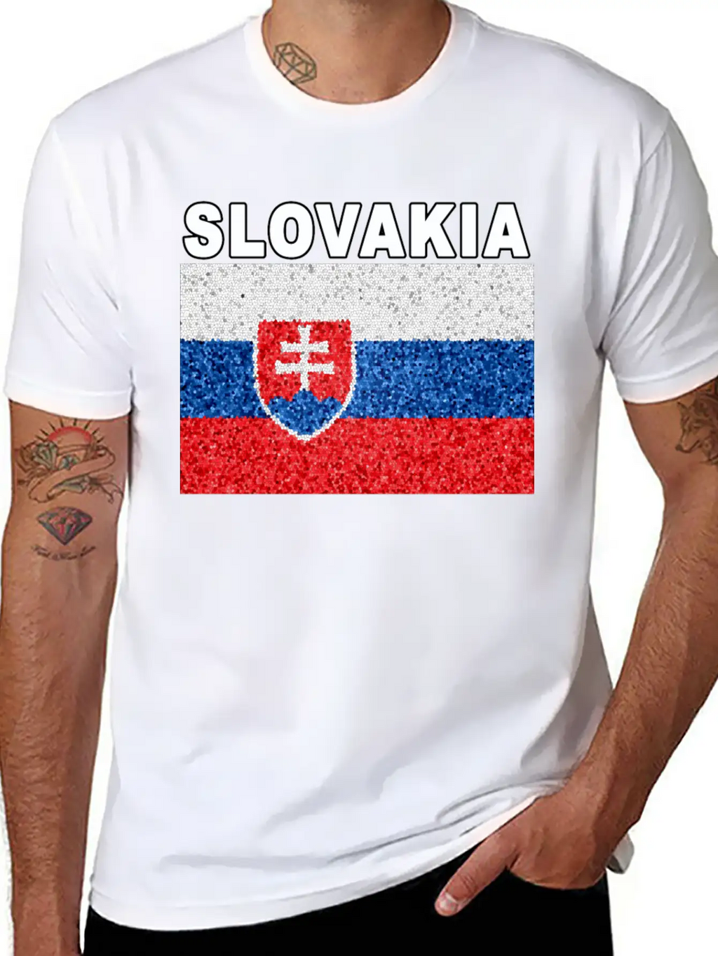 Slovakia Flag Stained Glass Effect Deluxe Unisex Short Sleeve Soft Cotton T-Shirt – Casual Everyday Wear