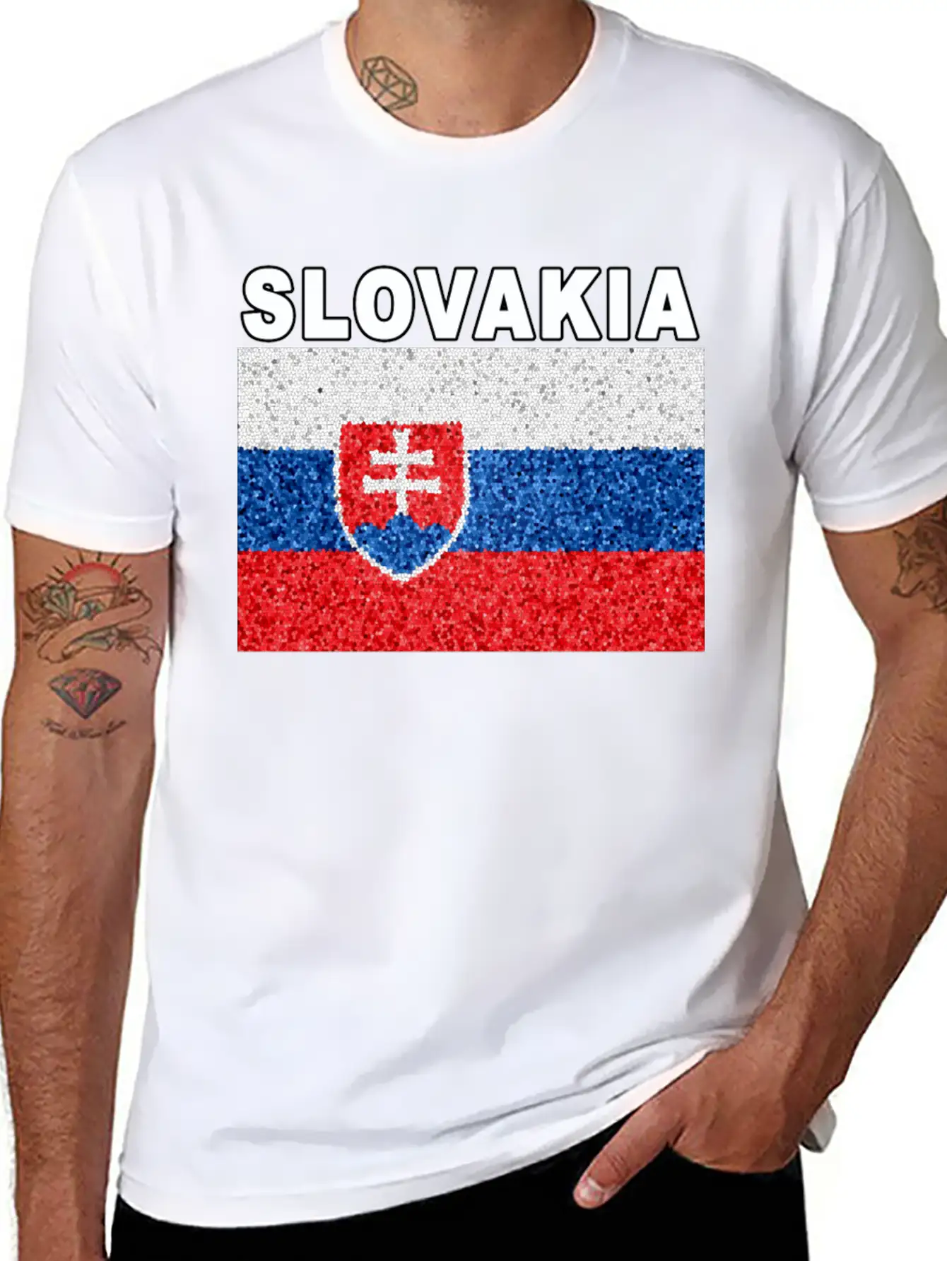 Slovakia Flag Stained Glass Effect Deluxe Unisex Short Sleeve Soft Cotton T-Shirt – Casual Everyday Wear