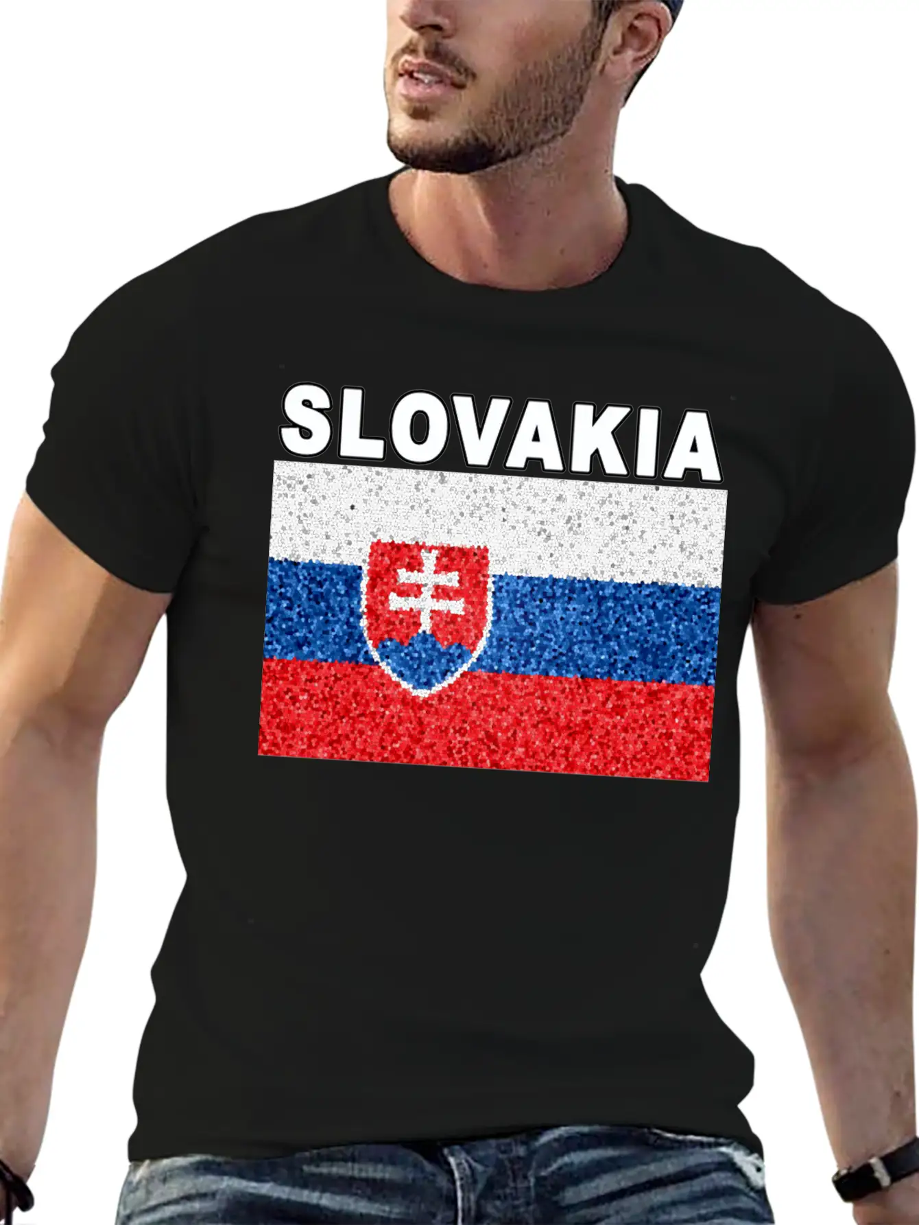 Slovakia Flag Stained Glass Effect Deluxe Unisex Short Sleeve Soft Cotton T-Shirt – Casual Everyday Wear