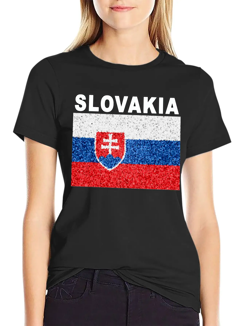 Slovakia Flag Stained Glass Effect Deluxe Unisex Short Sleeve Soft Cotton T-Shirt – Casual Everyday Wear