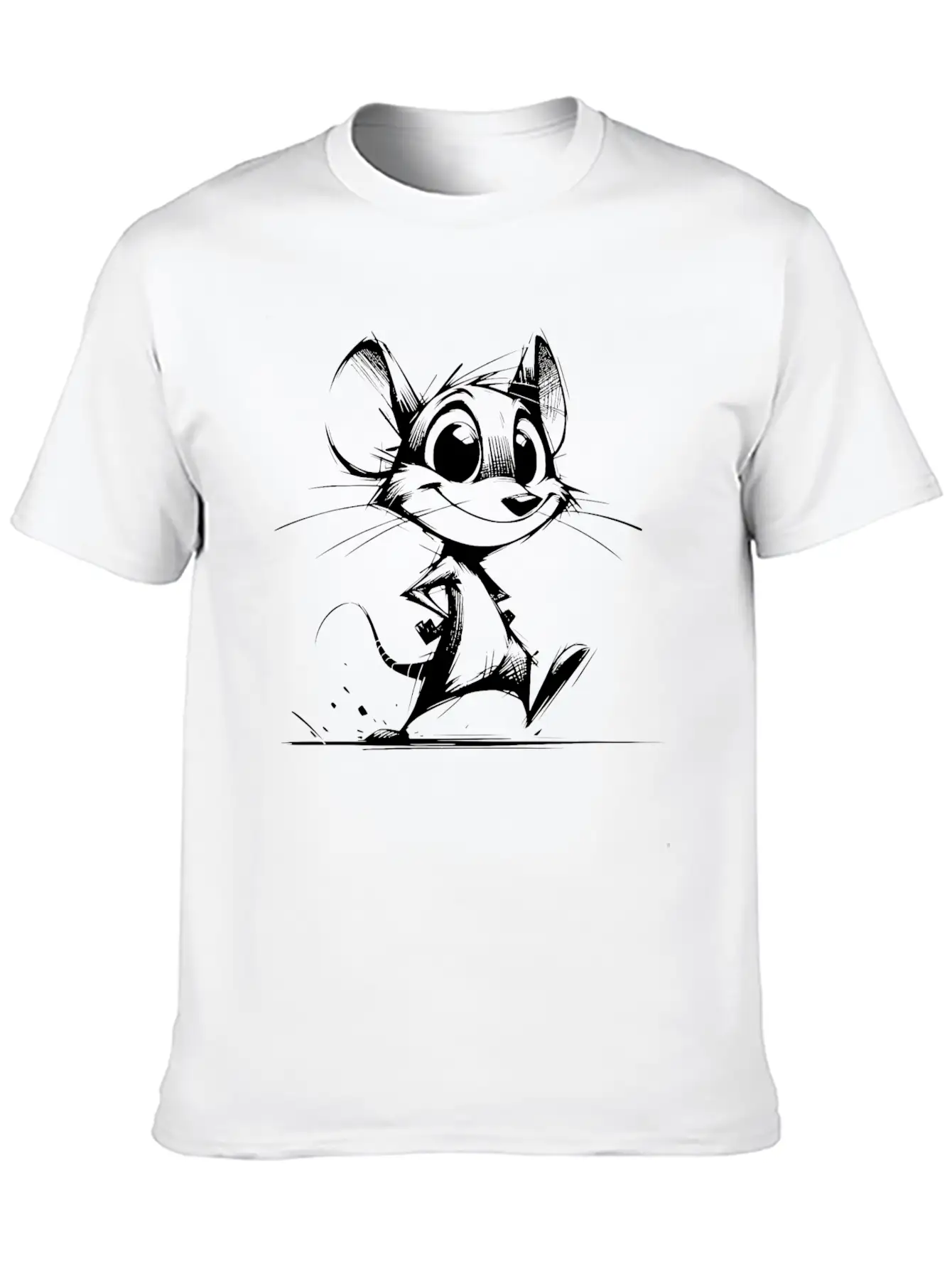 Smiling Children Mouse Pencil Sketch Breathable Soft Cotton T-Shirt – Timeless Casual Look