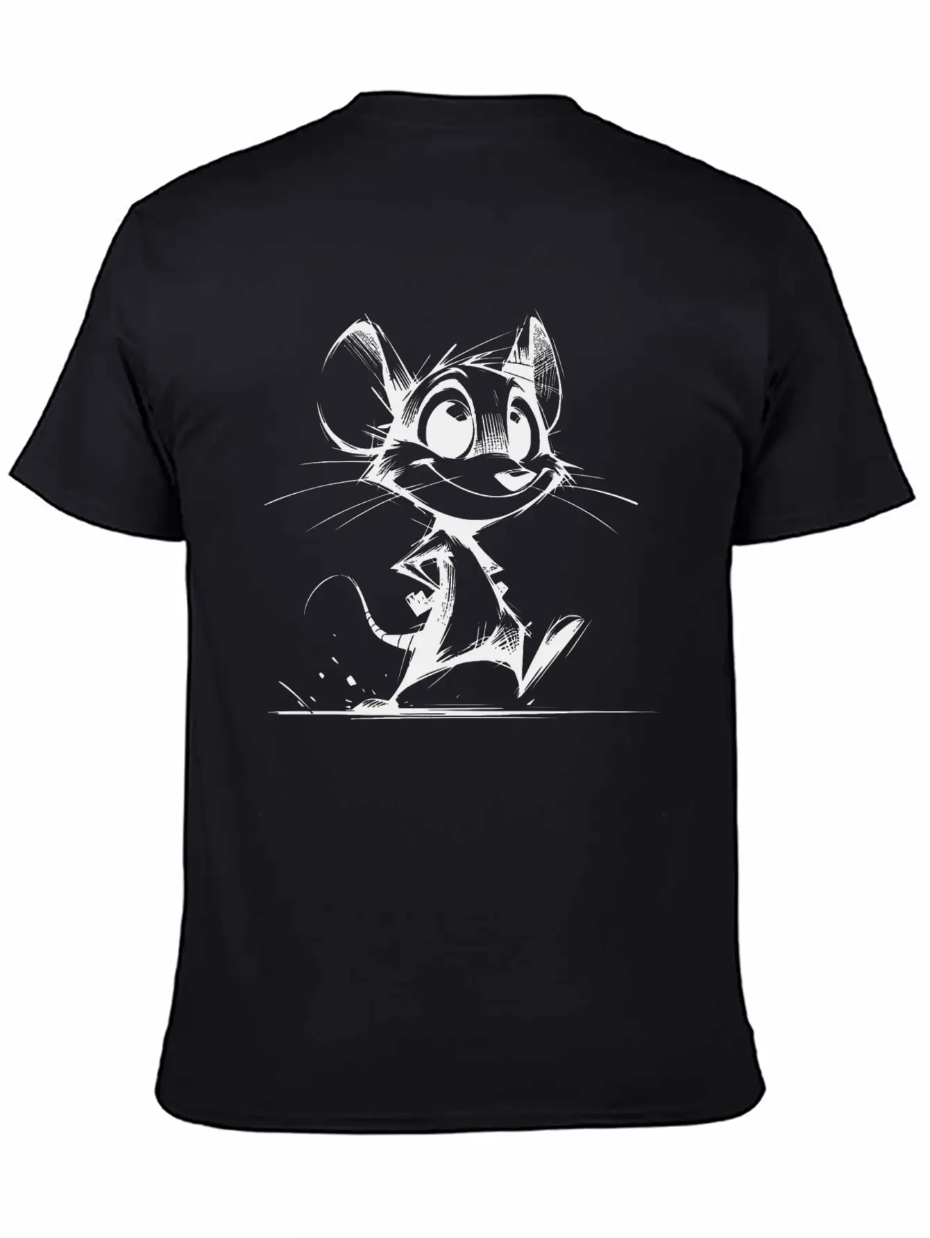 Smiling Children Mouse Pencil Sketch Breathable Soft Cotton T-Shirt – Timeless Casual Look