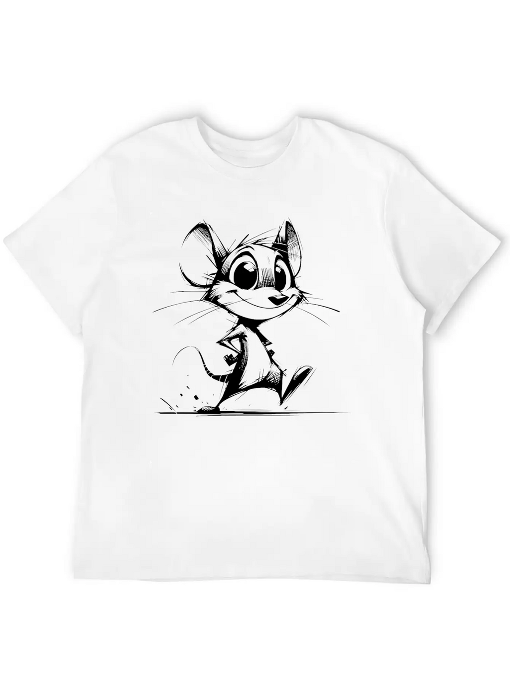 Smiling Children Mouse Pencil Sketch Breathable Soft Cotton T-Shirt – Timeless Casual Look
