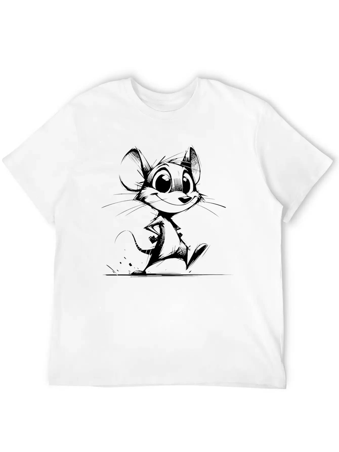 Smiling Children Mouse Pencil Sketch Breathable Soft Cotton T-Shirt – Timeless Casual Look
