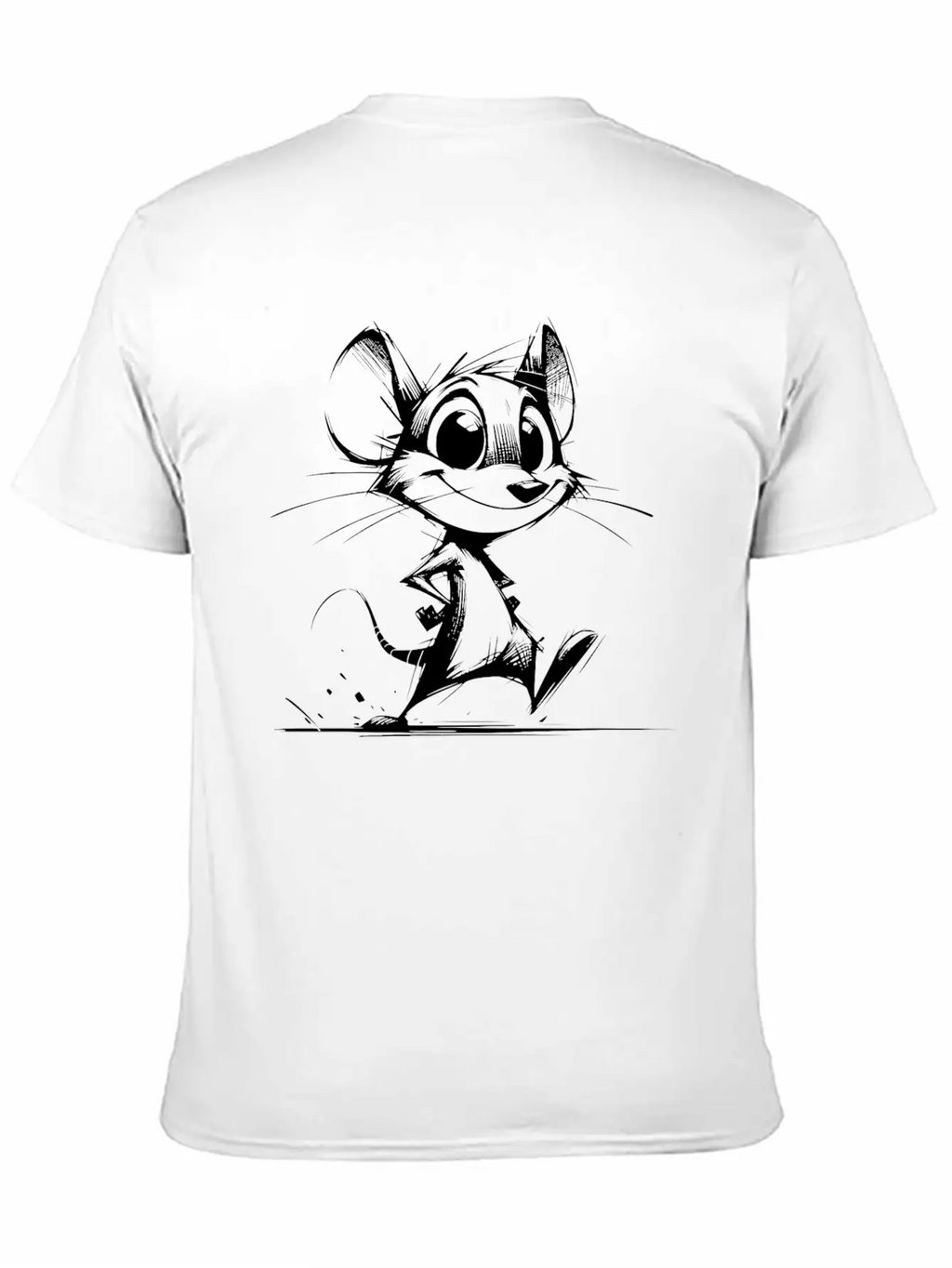 Smiling Children Mouse Pencil Sketch Breathable Soft Cotton T-Shirt – Timeless Casual Look