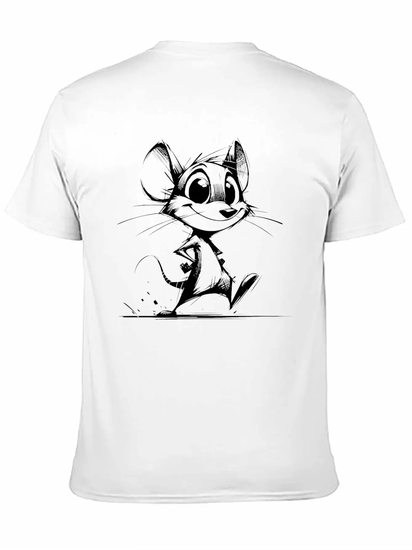 Smiling Children Mouse Pencil Sketch Breathable Soft Cotton T-Shirt – Timeless Casual Look