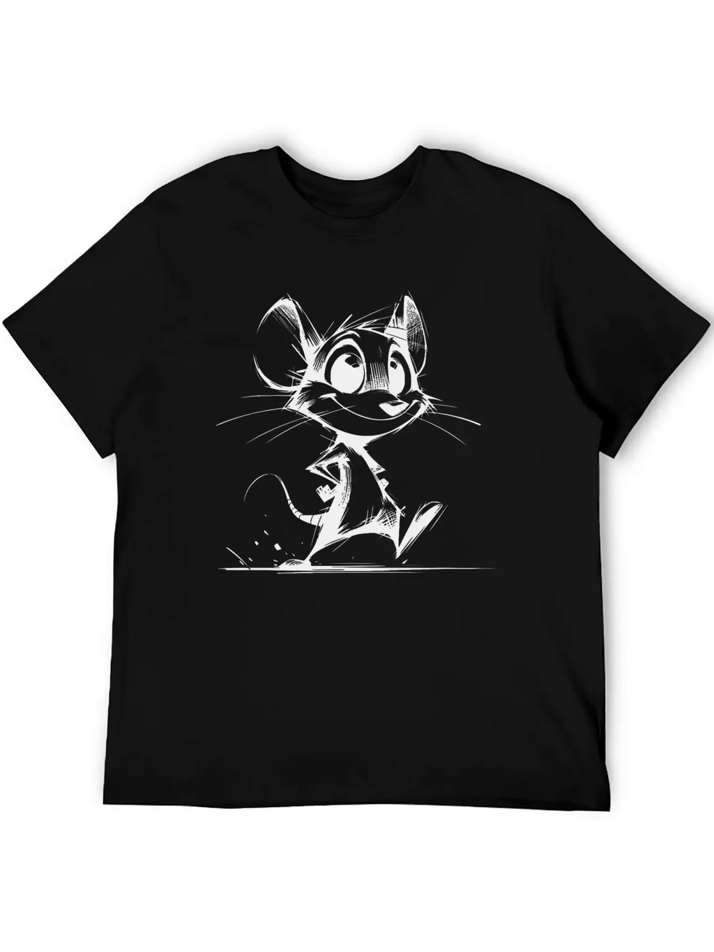 Smiling Children Mouse Pencil Sketch Breathable Soft Cotton T-Shirt – Timeless Casual Look