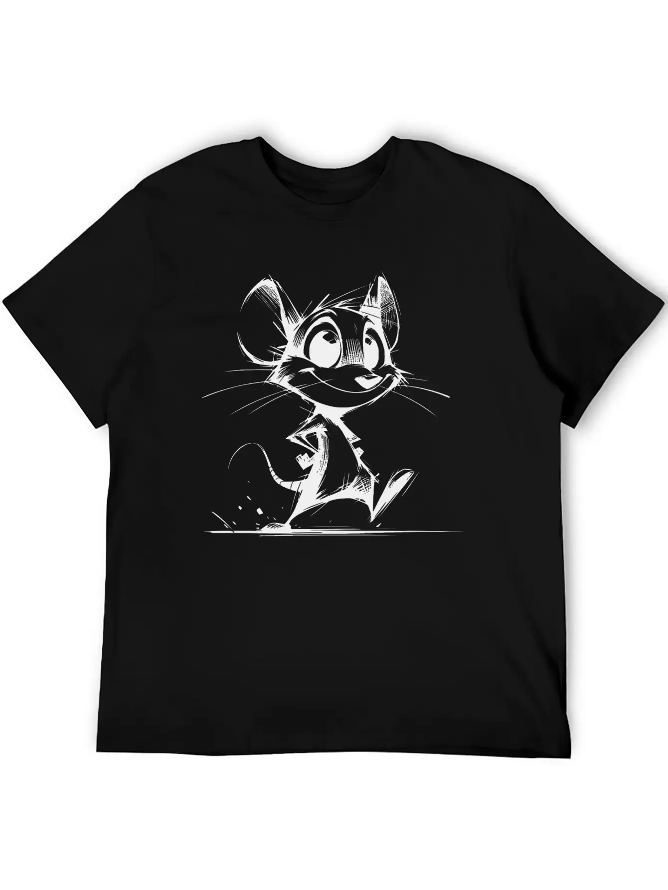 Smiling Children Mouse Pencil Sketch Breathable Soft Cotton T-Shirt – Timeless Casual Look