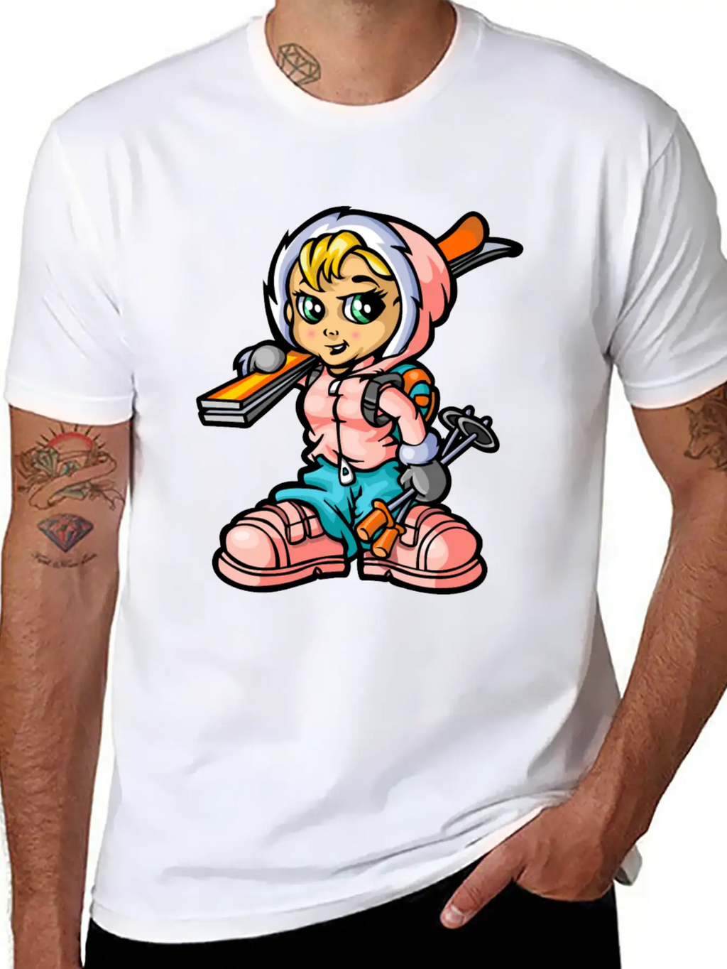 Snow Girl And Skis Unisex Casual T-Shirt – Clean Design For Daily Comfort