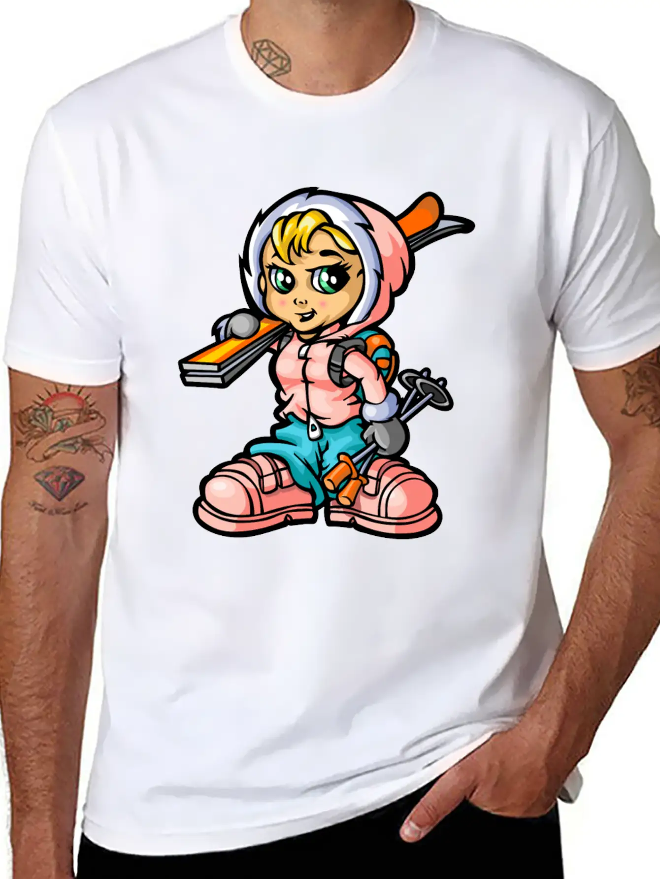 Snow Girl And Skis Unisex Casual T-Shirt – Clean Design For Daily Comfort