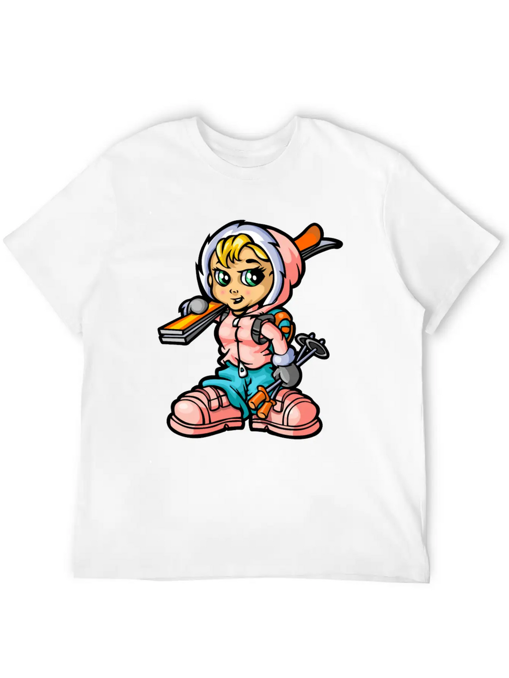 Snow Girl And Skis Unisex Casual T-Shirt – Clean Design For Daily Comfort
