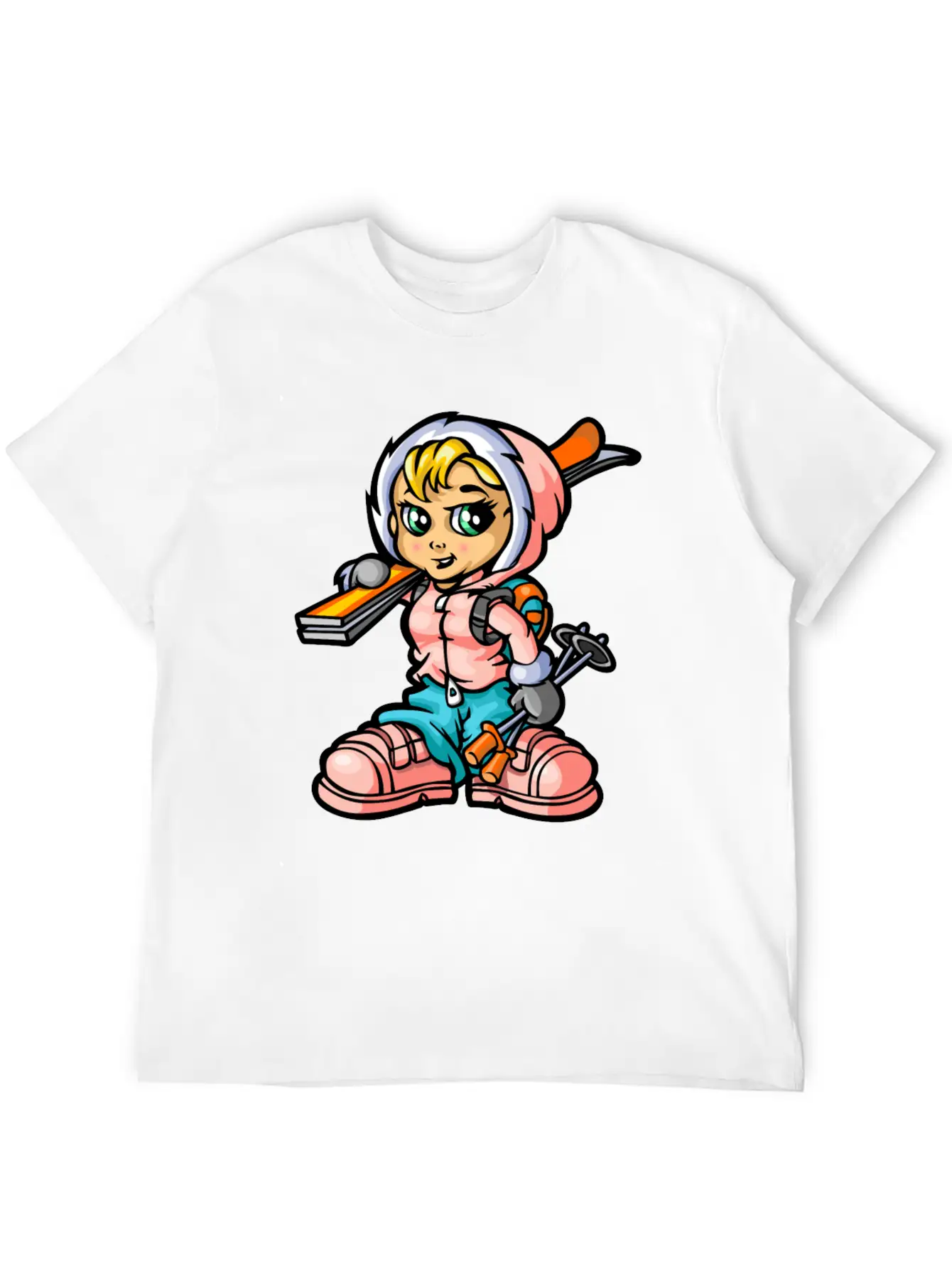 Snow Girl And Skis Unisex Casual T-Shirt – Clean Design For Daily Comfort
