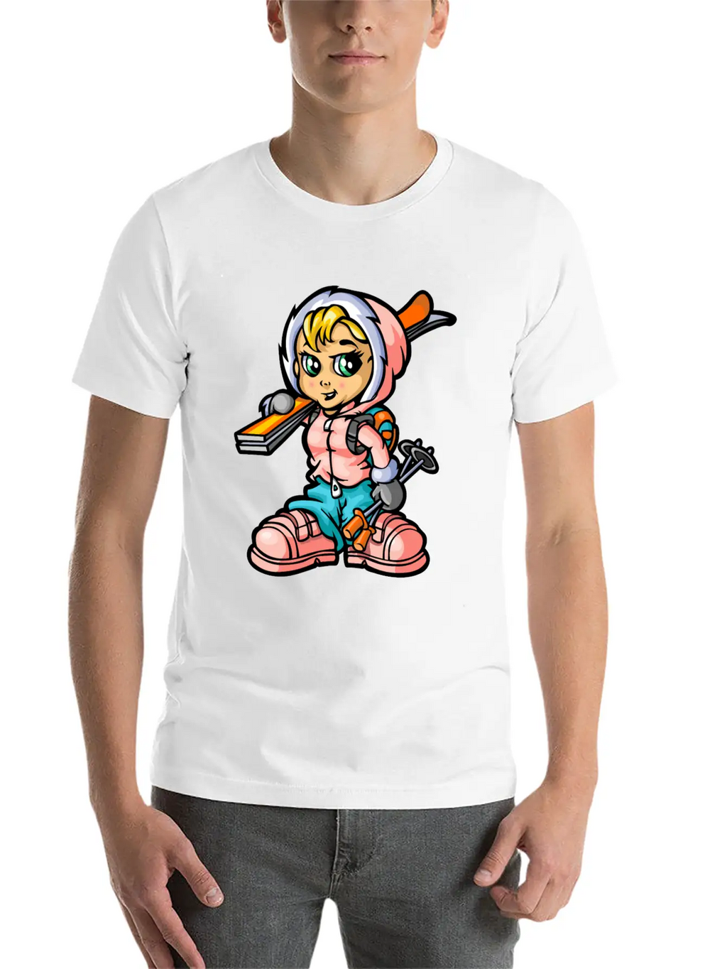 Snow Girl And Skis Unisex Casual T-Shirt – Clean Design For Daily Comfort