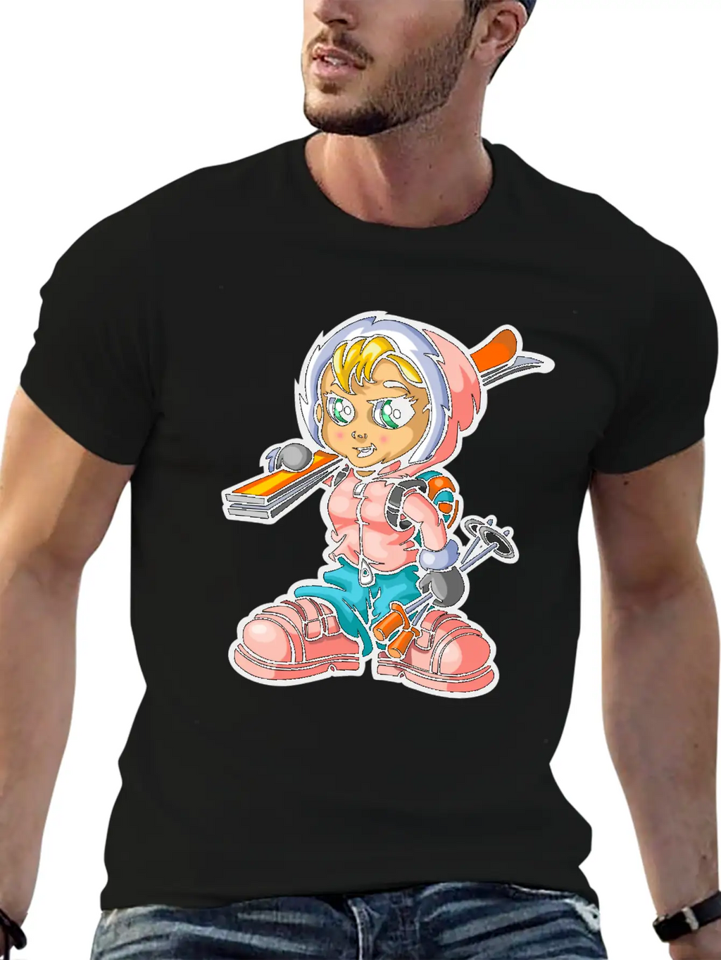 Snow Girl And Skis Unisex Casual T-Shirt – Clean Design For Daily Comfort