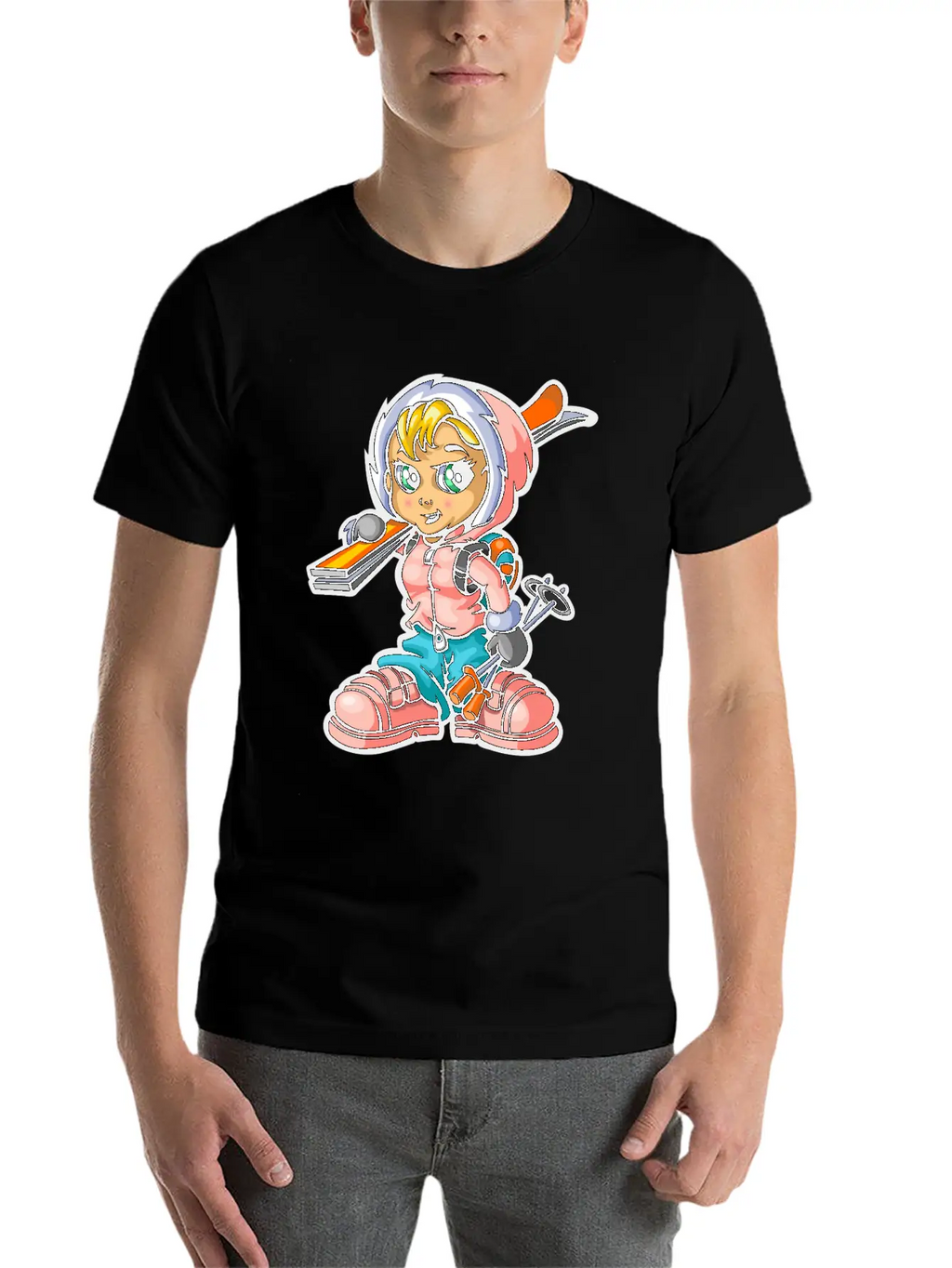 Snow Girl And Skis Unisex Casual T-Shirt – Clean Design For Daily Comfort