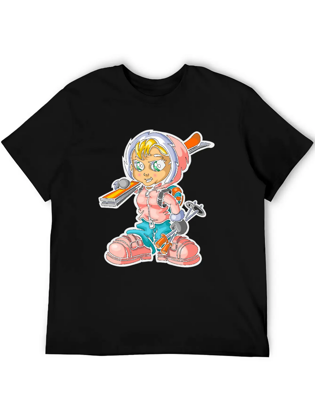 Snow Girl And Skis Unisex Casual T-Shirt – Clean Design For Daily Comfort